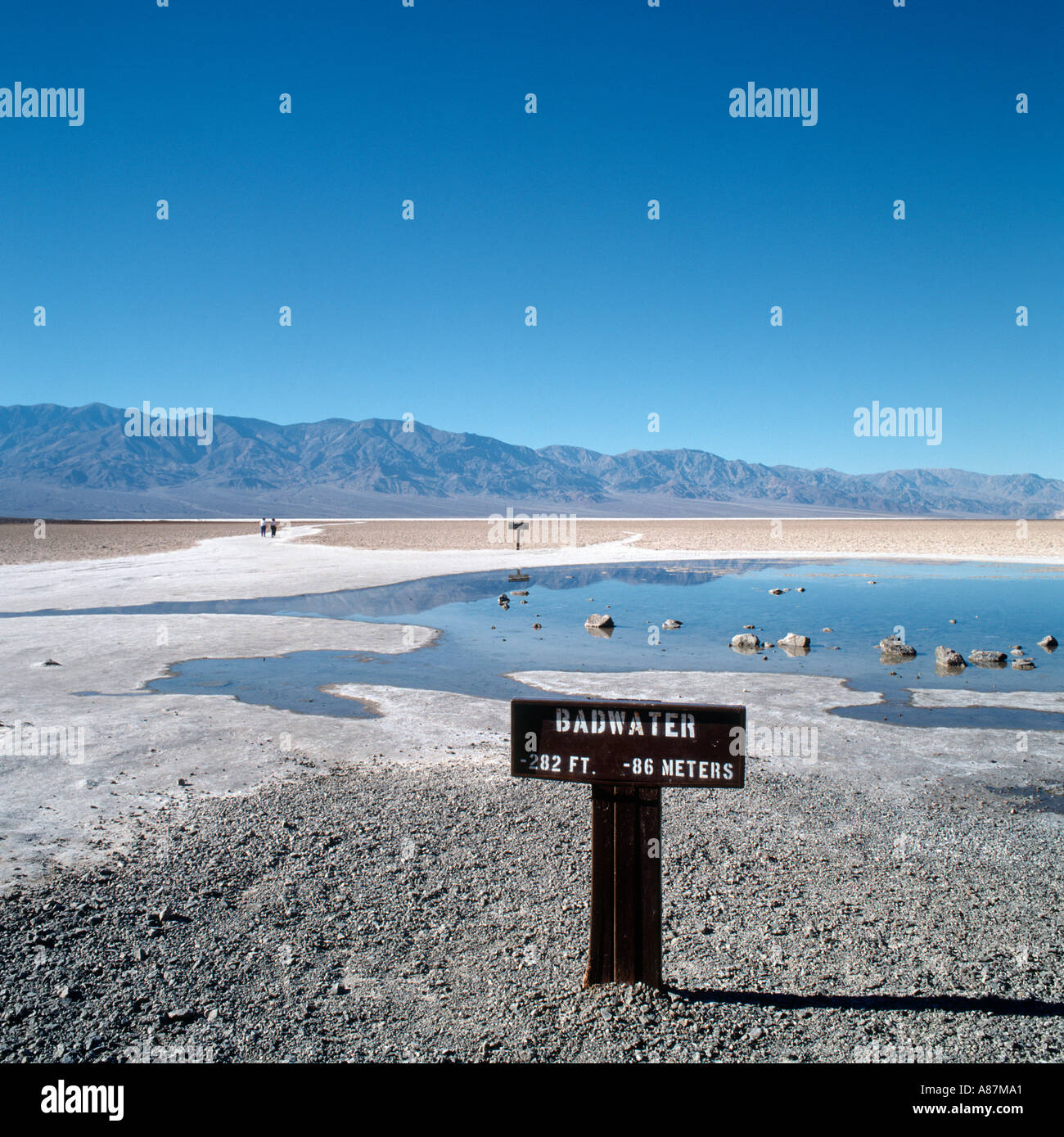 Badwater, the lowest point in the continental US at 282ft, Death Valley, California, USA Stock Photo