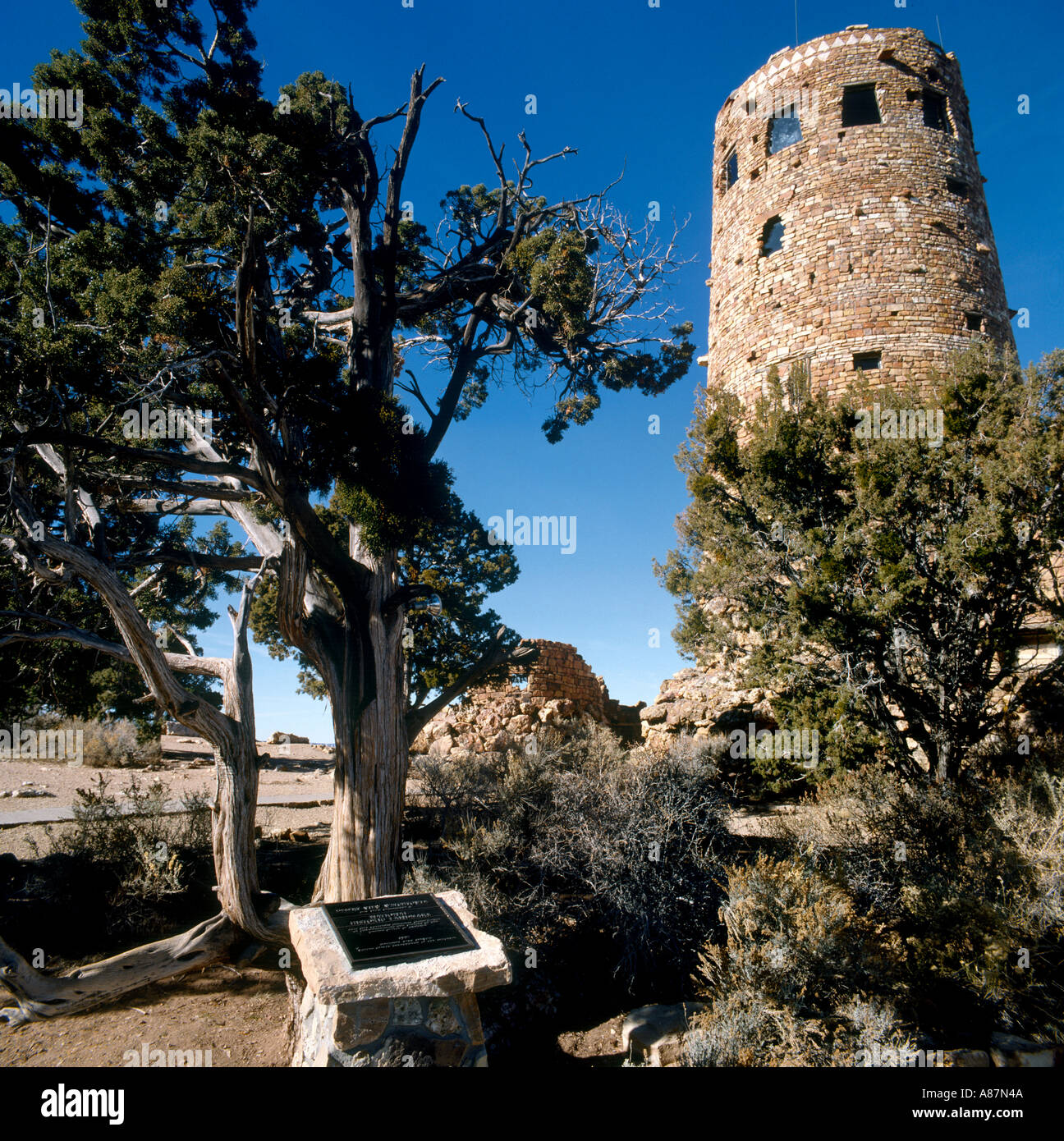 Desert View Watchtower, South Rim, Grand Canyon, Arizona, USA Stock Photo