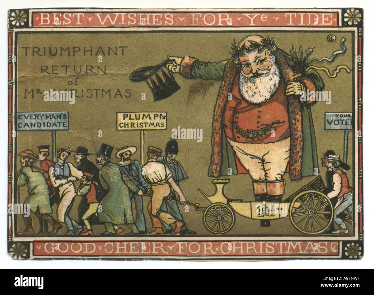 Christmas greeting card caricaturing politics by Walter Crane circa 1875 Stock Photo