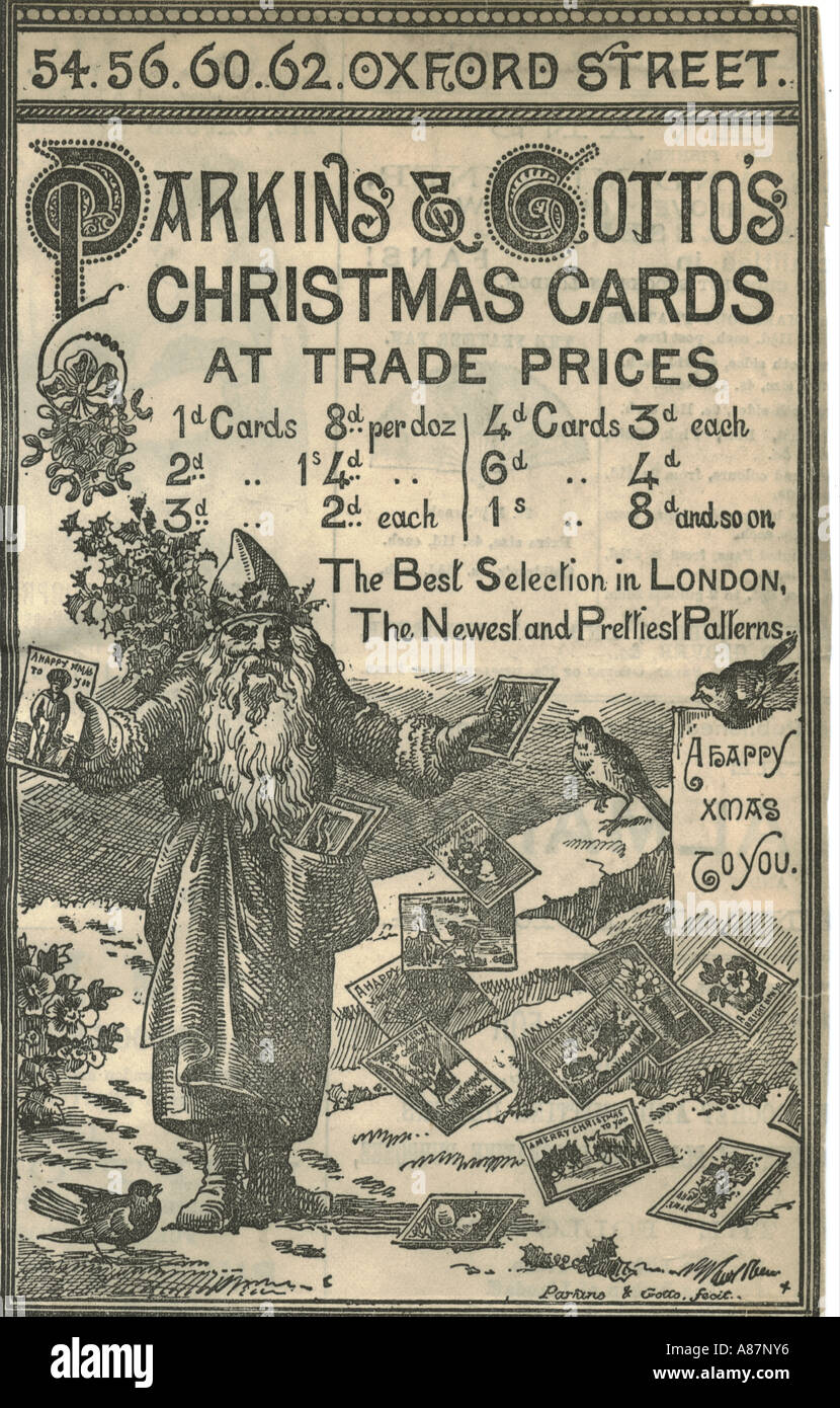 Parkins & Gotto's Christmas card price list 1884 Stock Photo