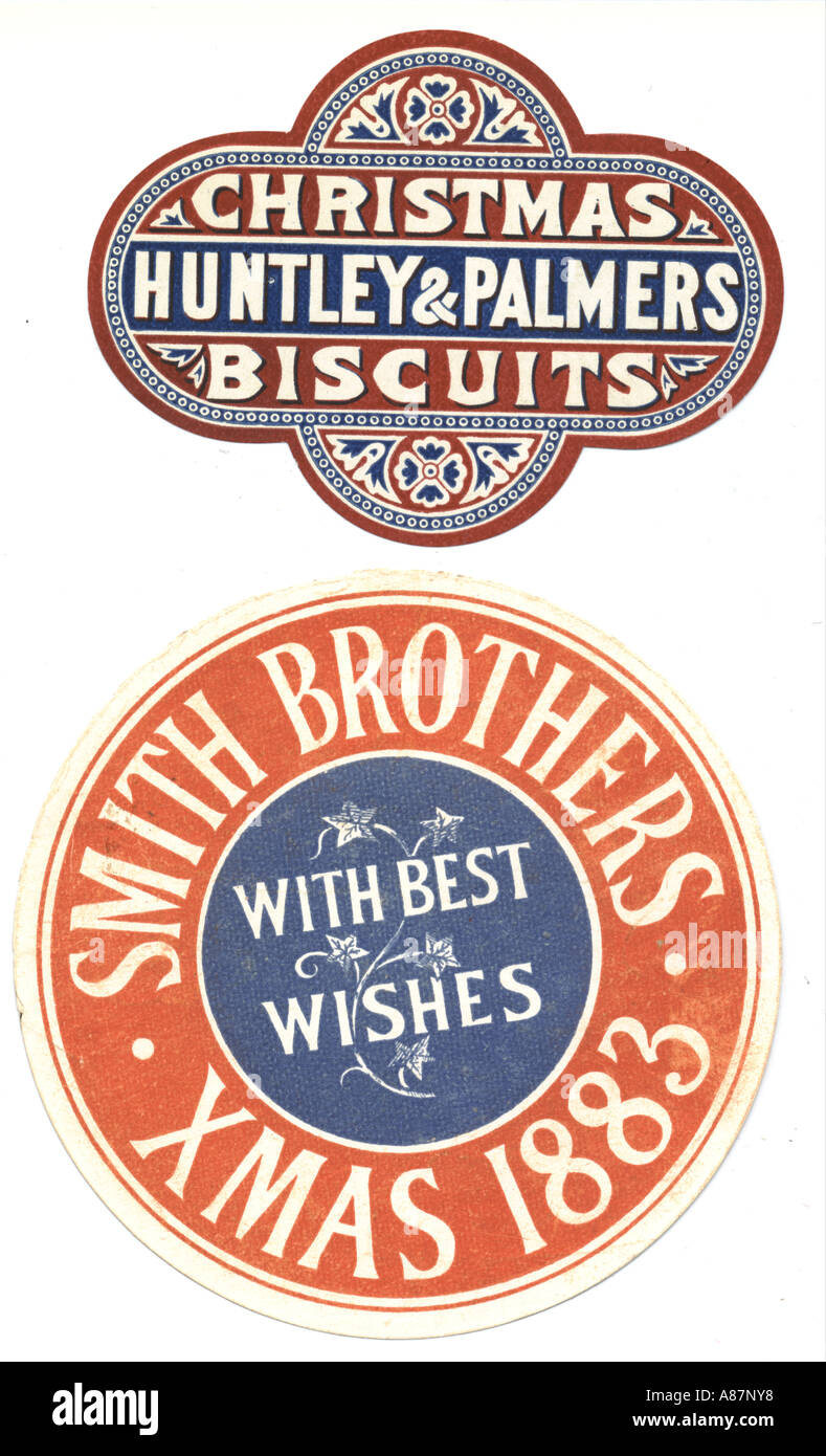 Labels for Christmas biscuits 1883 Stock Photo