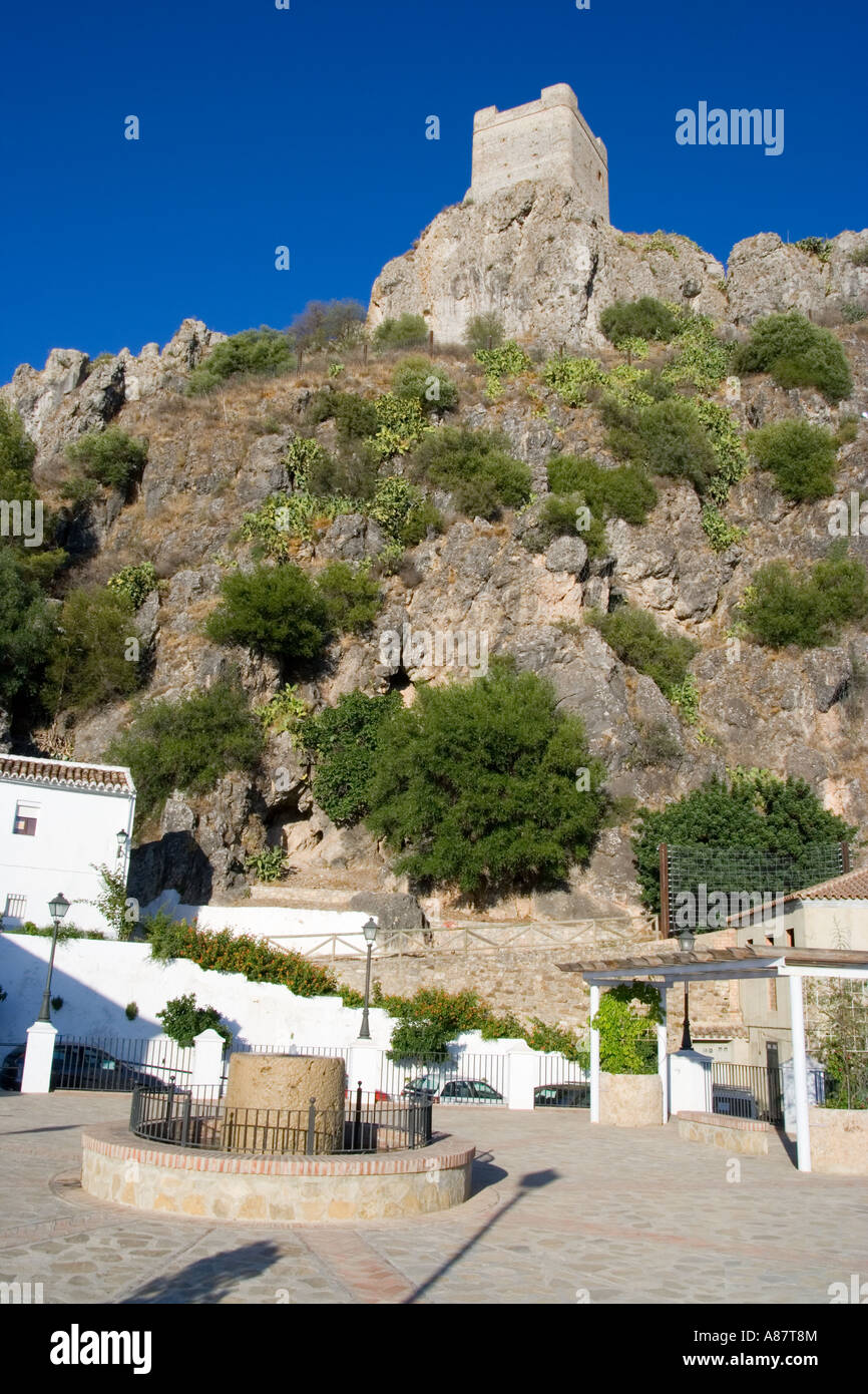 Zahara de la Sierra white village in Andalucia Spain with the ruined ...