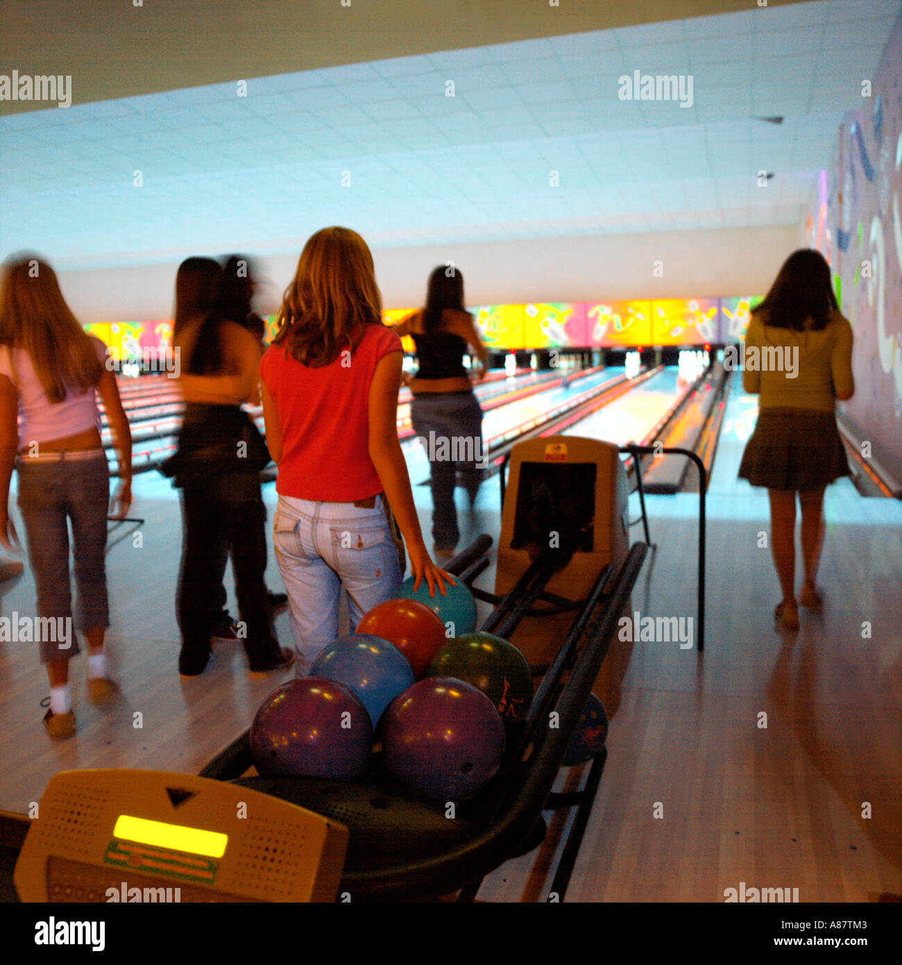 Teenage Bowling Party Stock Photo Alamy