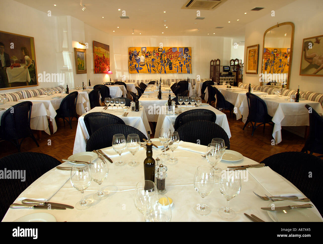 A table at Celebrity TV television chef Rick Stein s Seafood Restaurant in Padstow Cornwall Stock Photo