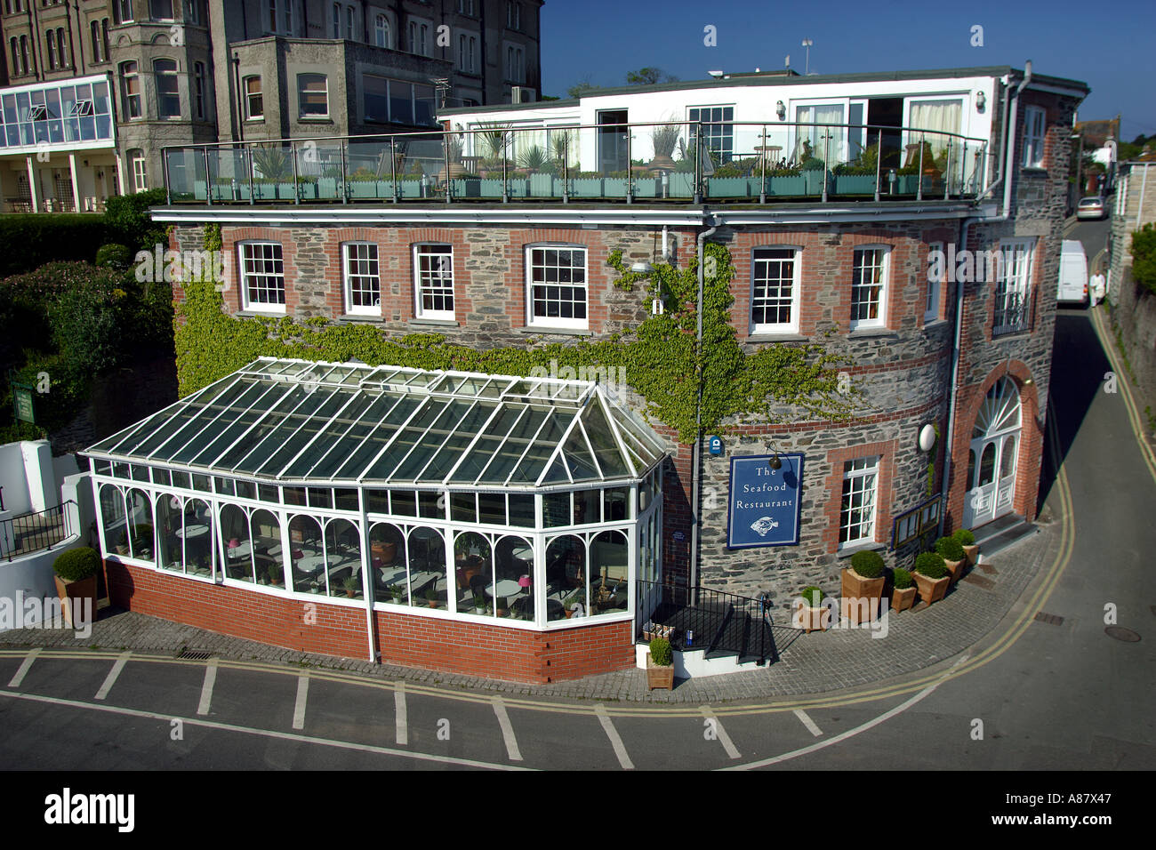 Celebrity TV television chef Rick Stein s Seafood Restaurant in Padstow Cornwall Stock Photo