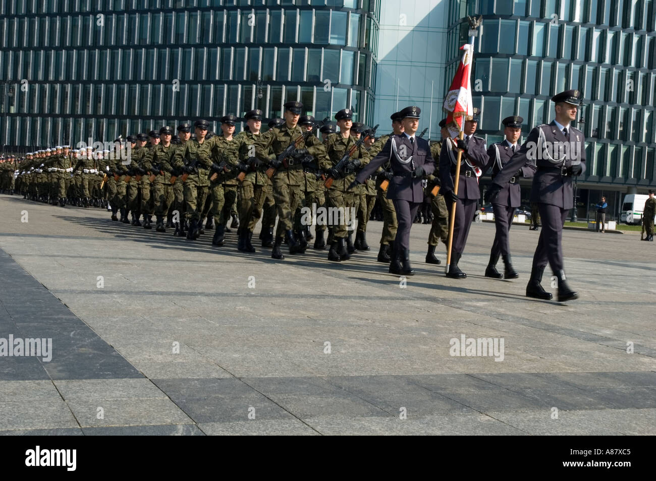 A marching group of Polish soldiers Warsaw Poland Stock Photo