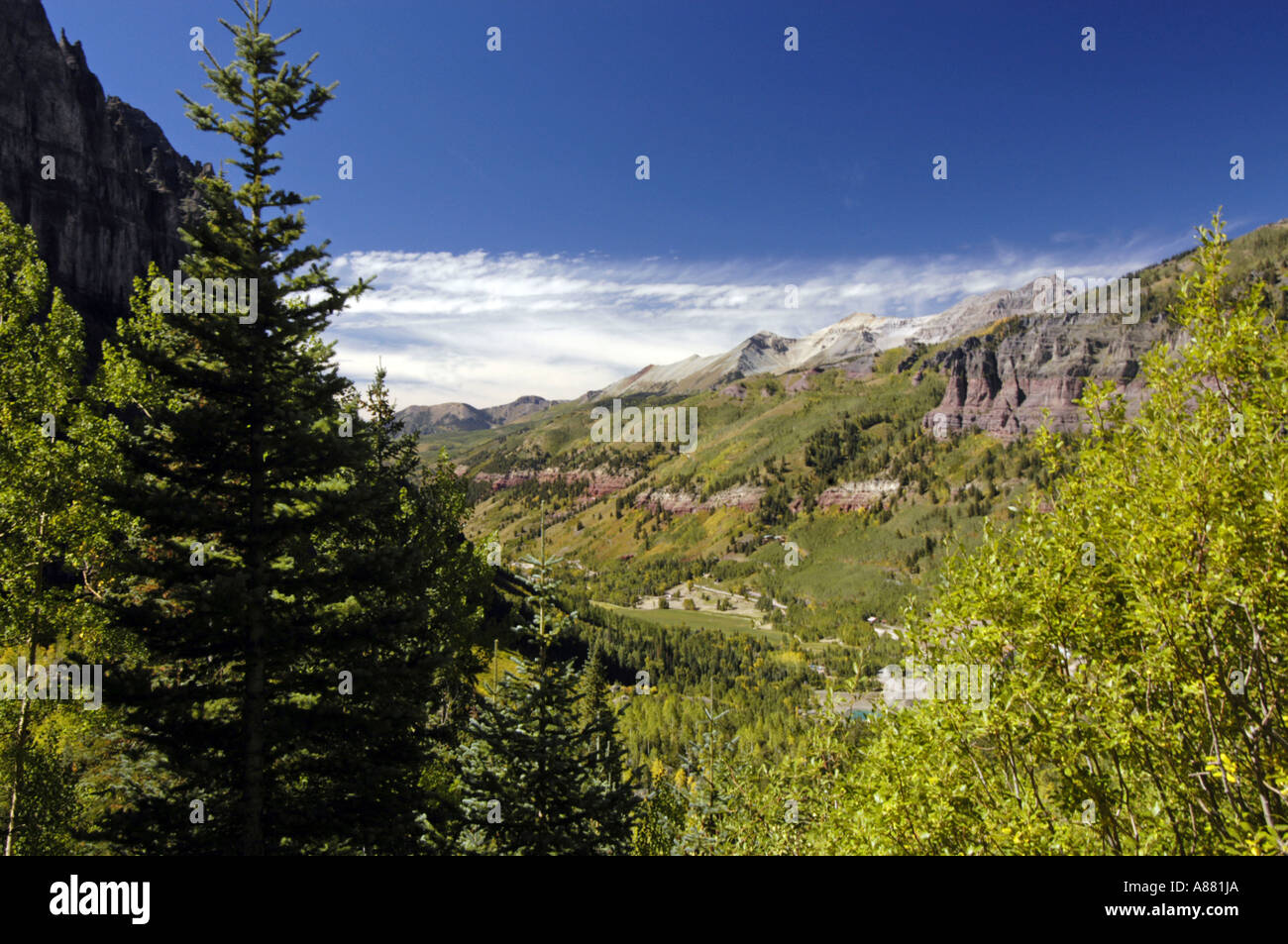 Colorado Telluride Scenic view of the landscape from above town during the fall Stock Photo