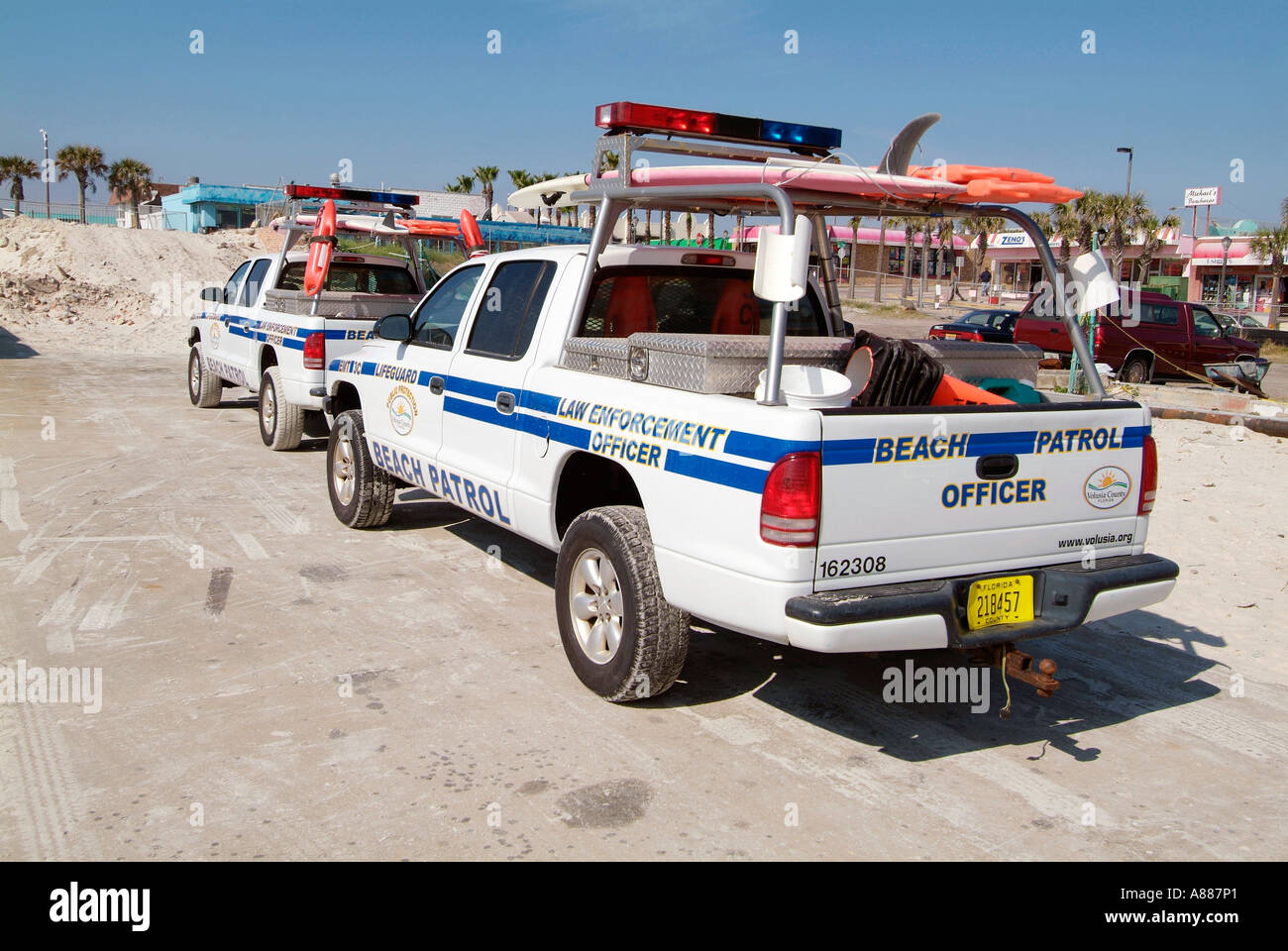 Beach Patrol and law enforcement vehicles and headquarters provide