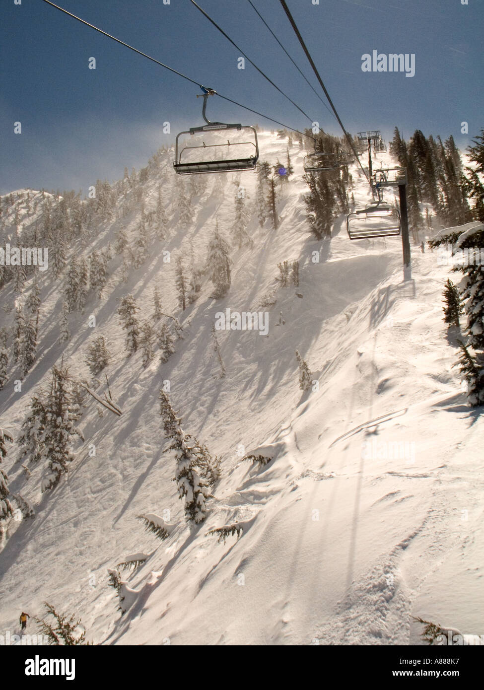 A view of the Chutes from the ski lift at Mt Rose Ski Area in the Sierras near Reno Nevada Stock Photo