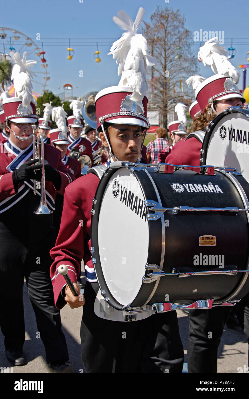 Palm Harbor University High School Marching Band participates in a parade at the Florida State Fair at Tampa Stock Photo