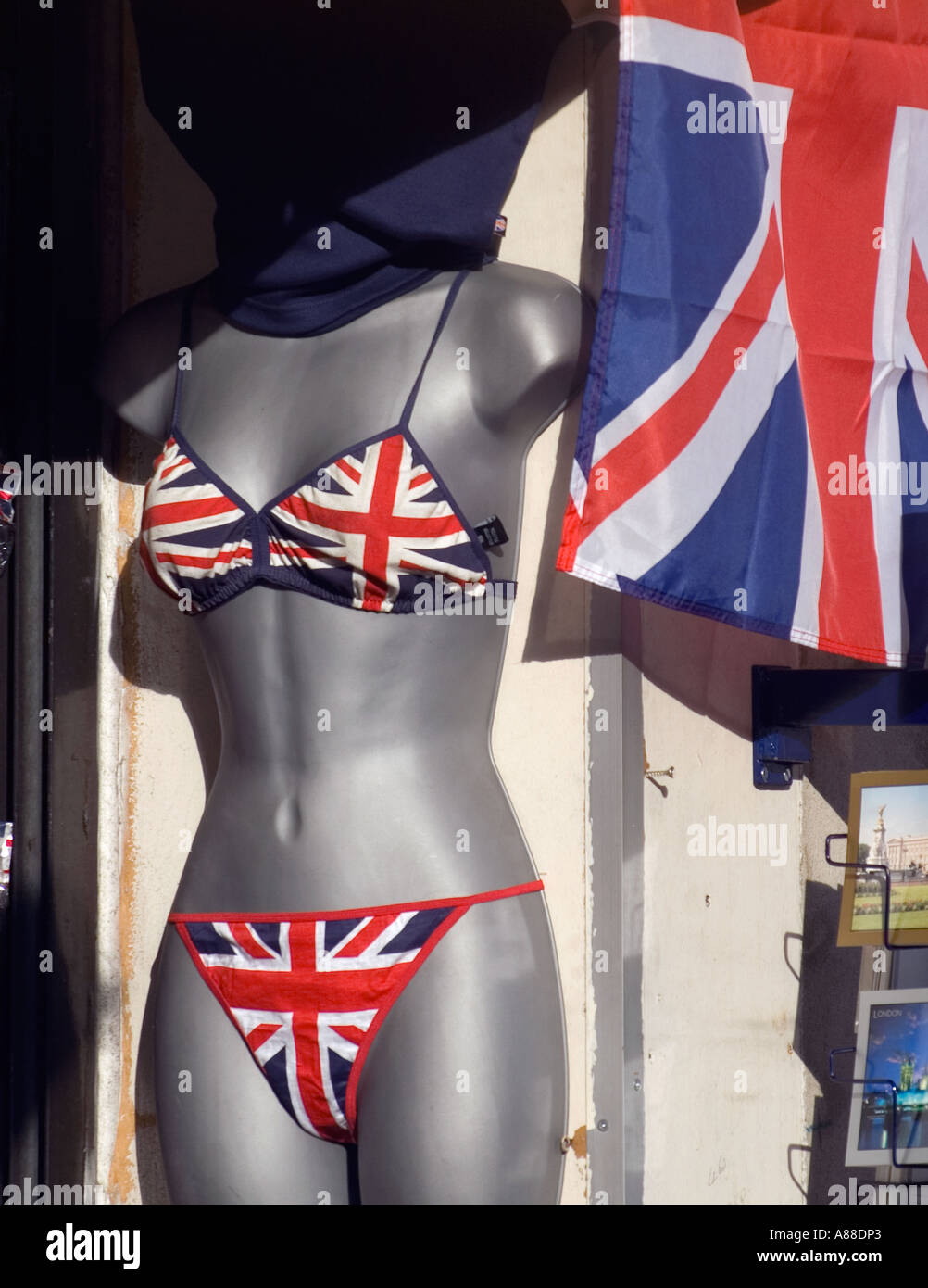 Union Jack bra and knickers on sale in souvenir shop in Oxford