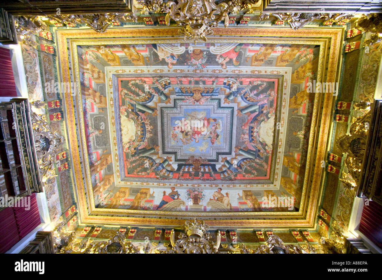 16th century Coimbra university library, one of the best Baroque Stock