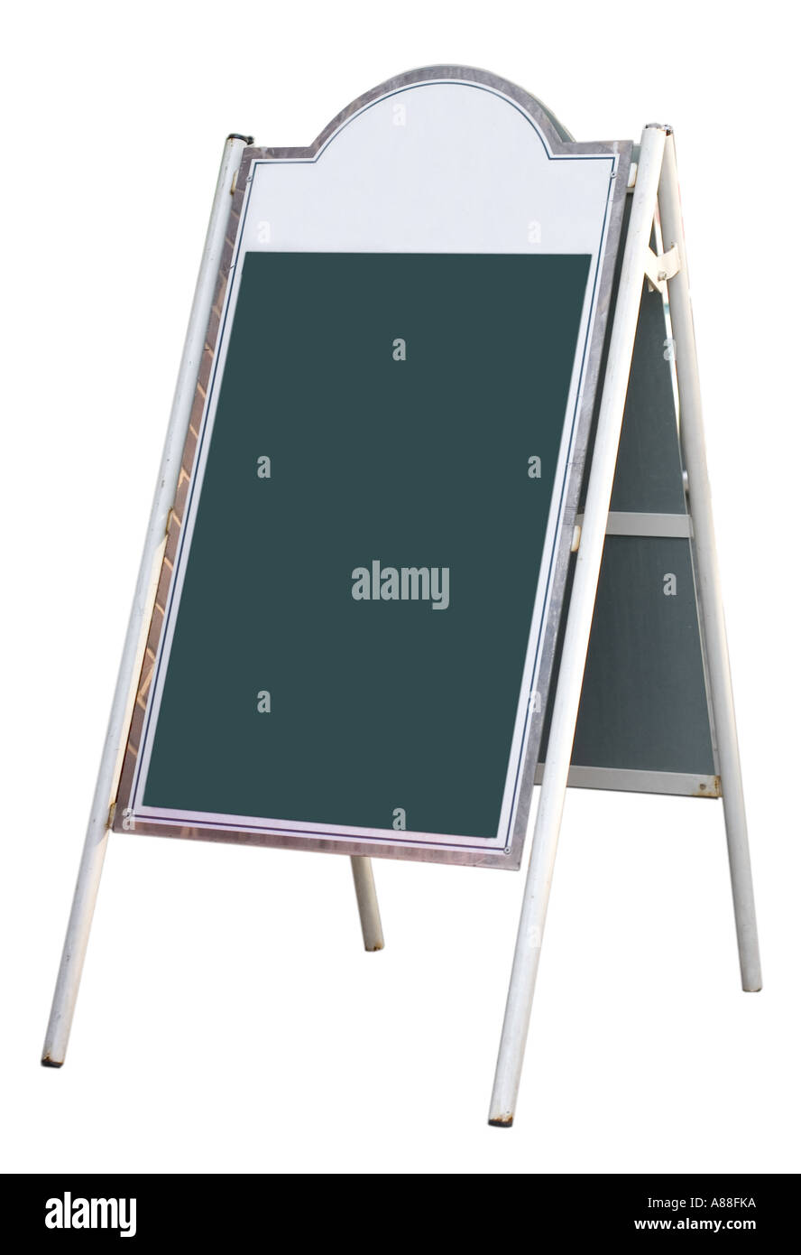 Green menu board in front of a restaurant Stock Photo