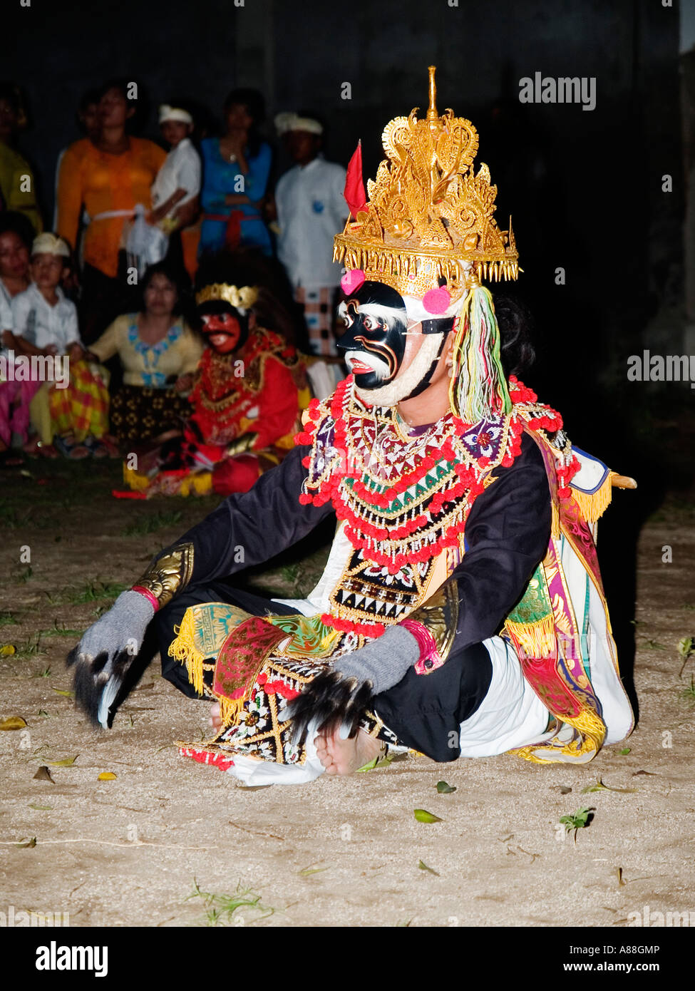 colourful scene from a traditional non tourist private barong dance in a kuta temple bali indonesia Stock Photo