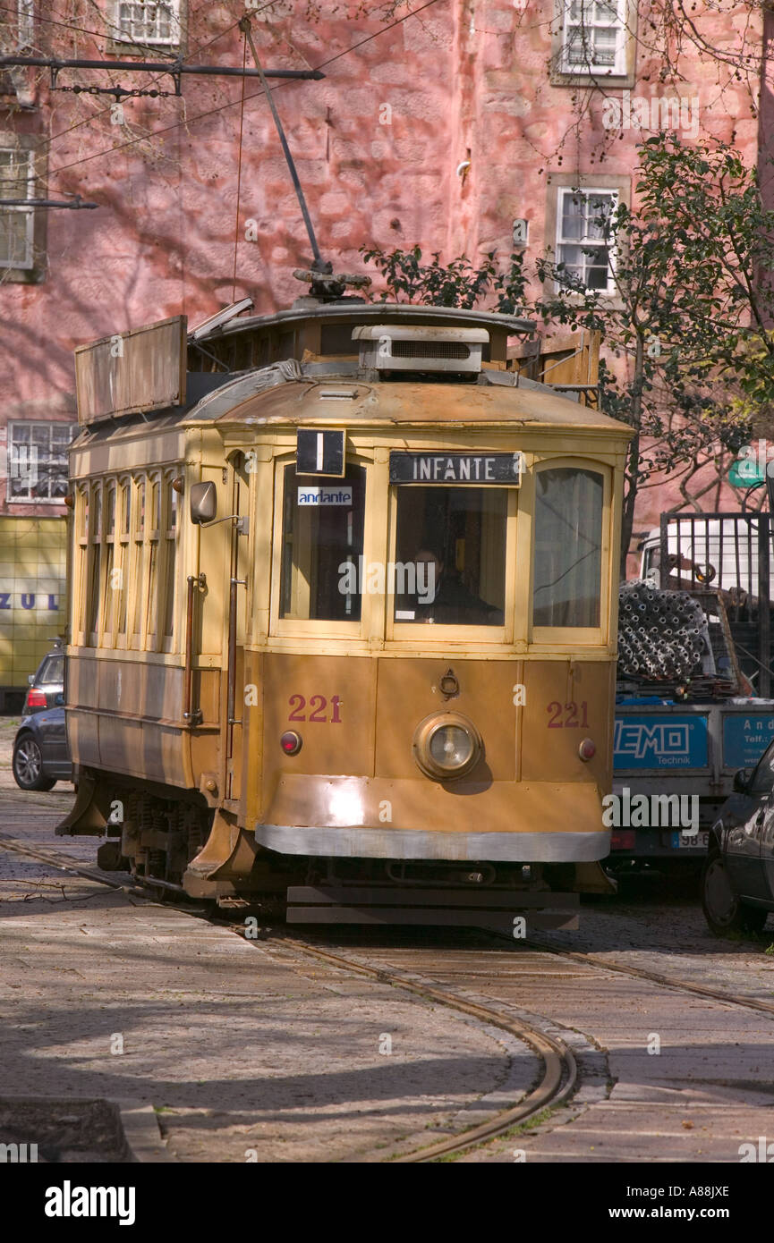 an old 1930,s tram still in operation in porto, Portugal Stock Photo