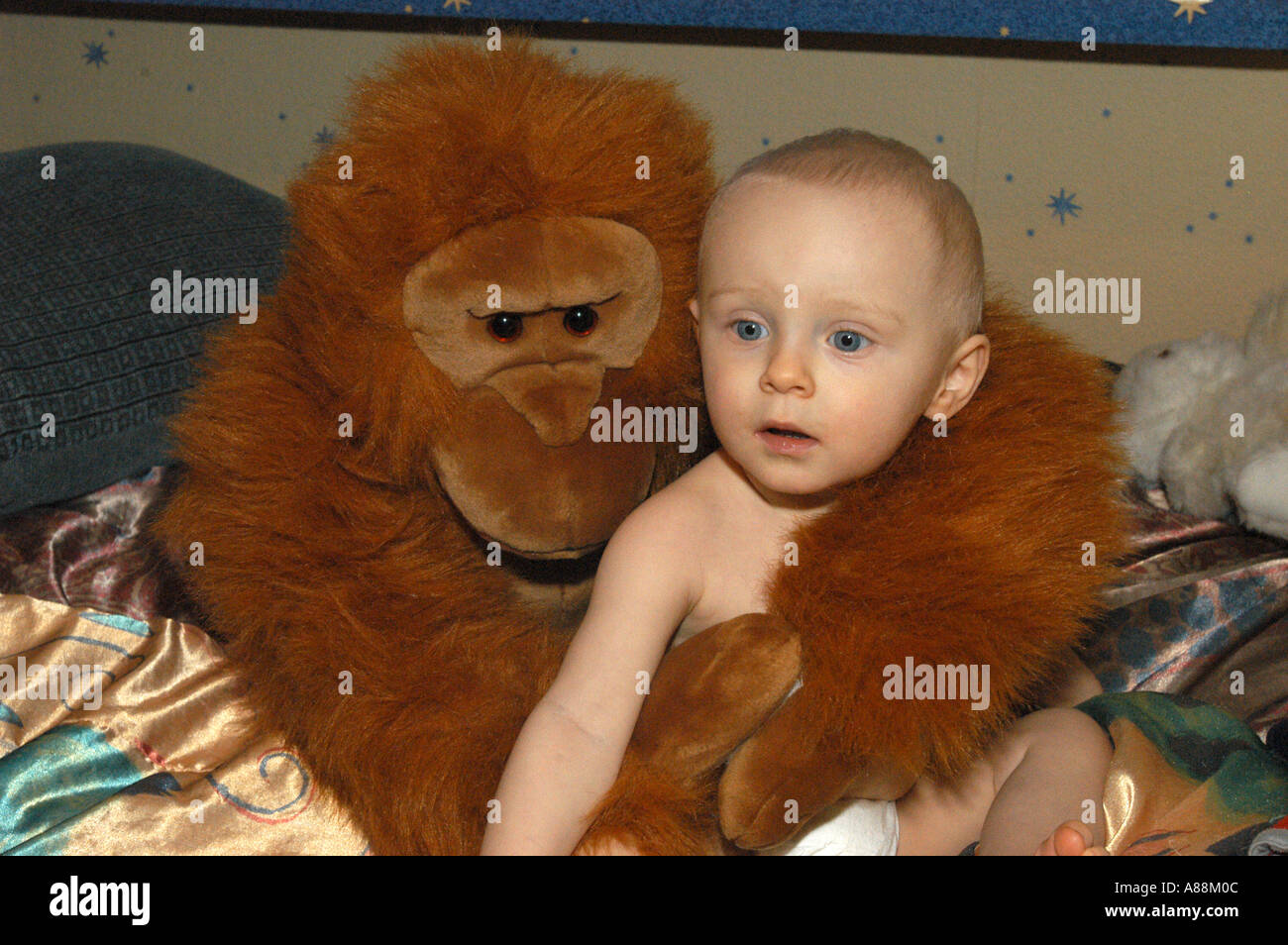 Nacked One Year Old Male Child With Toy Monkey Stock Image Nacked One Year Old Male Child With Toy Monkey Stock Image