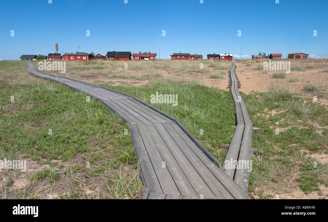 Wooden causeway to old fishing village at Marjaniemi Hailuoto Island