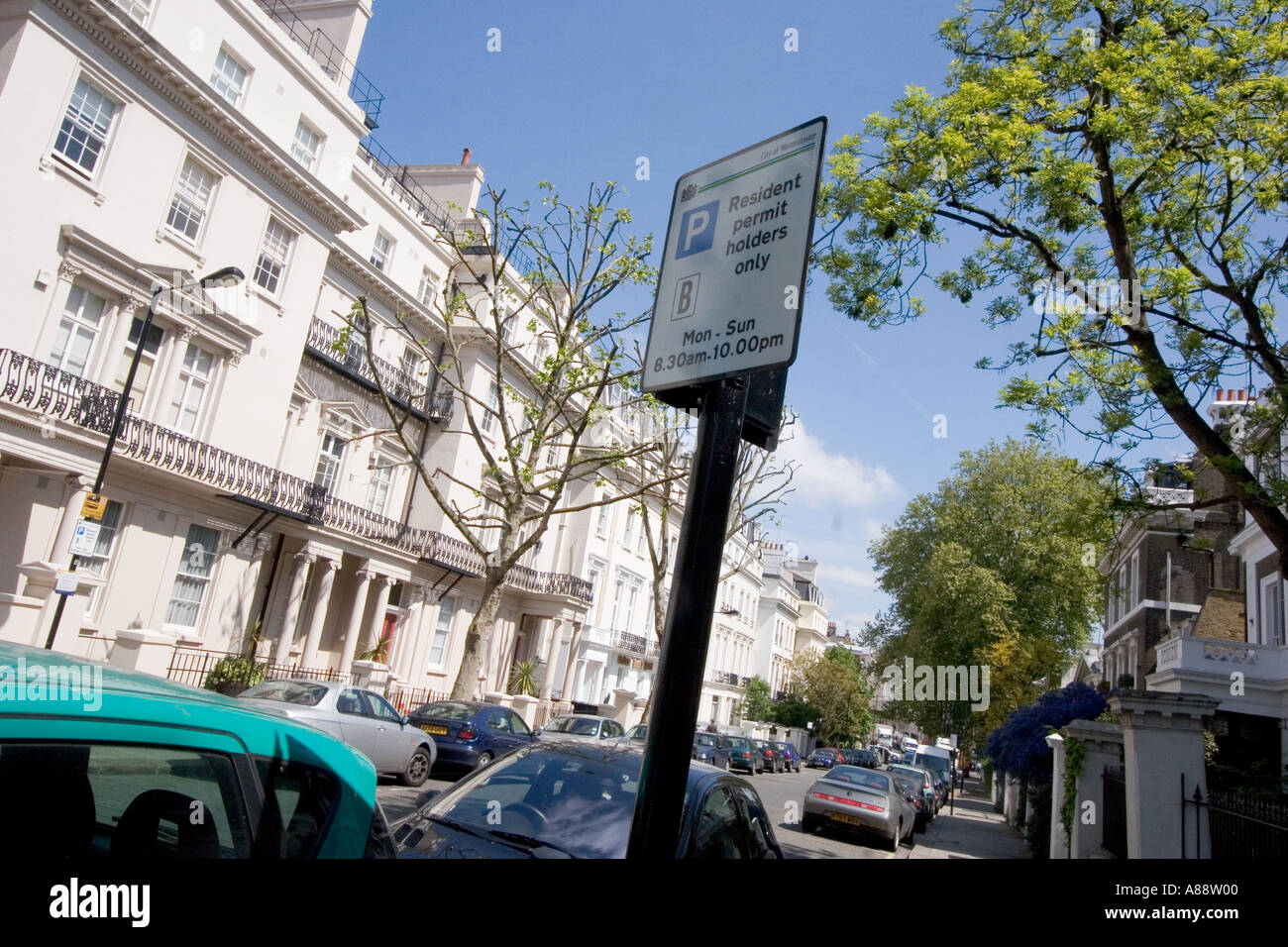 Parking Restriction Sign In Bayswater City Of Westminster London UK parking-restriction-sign-in-bayswater-city-of-westminster-london-uk