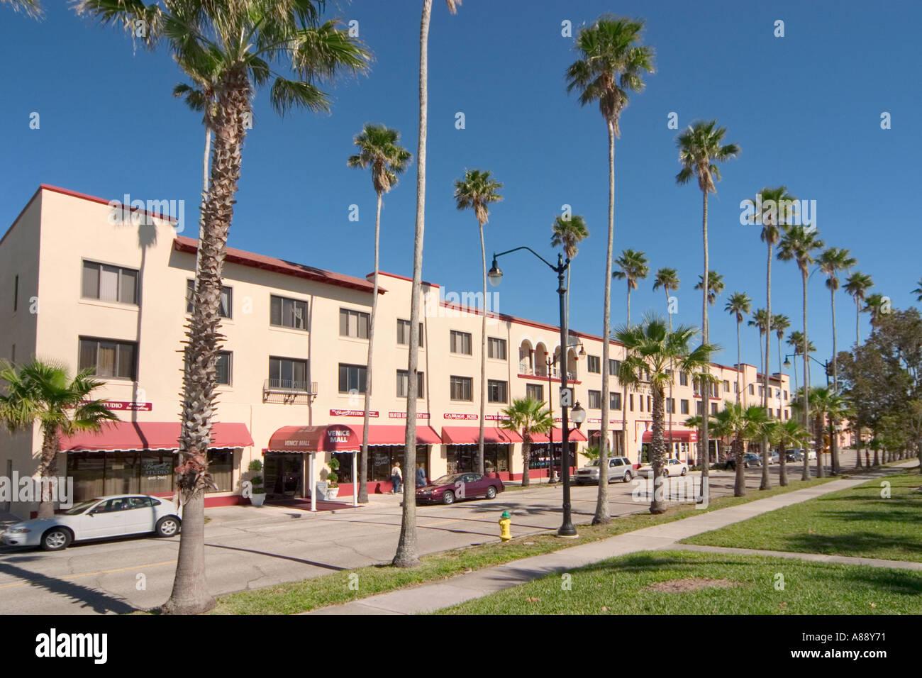 Venice Mall on palm tree lined Tampa Avenue in Venice Florida Stock Photo