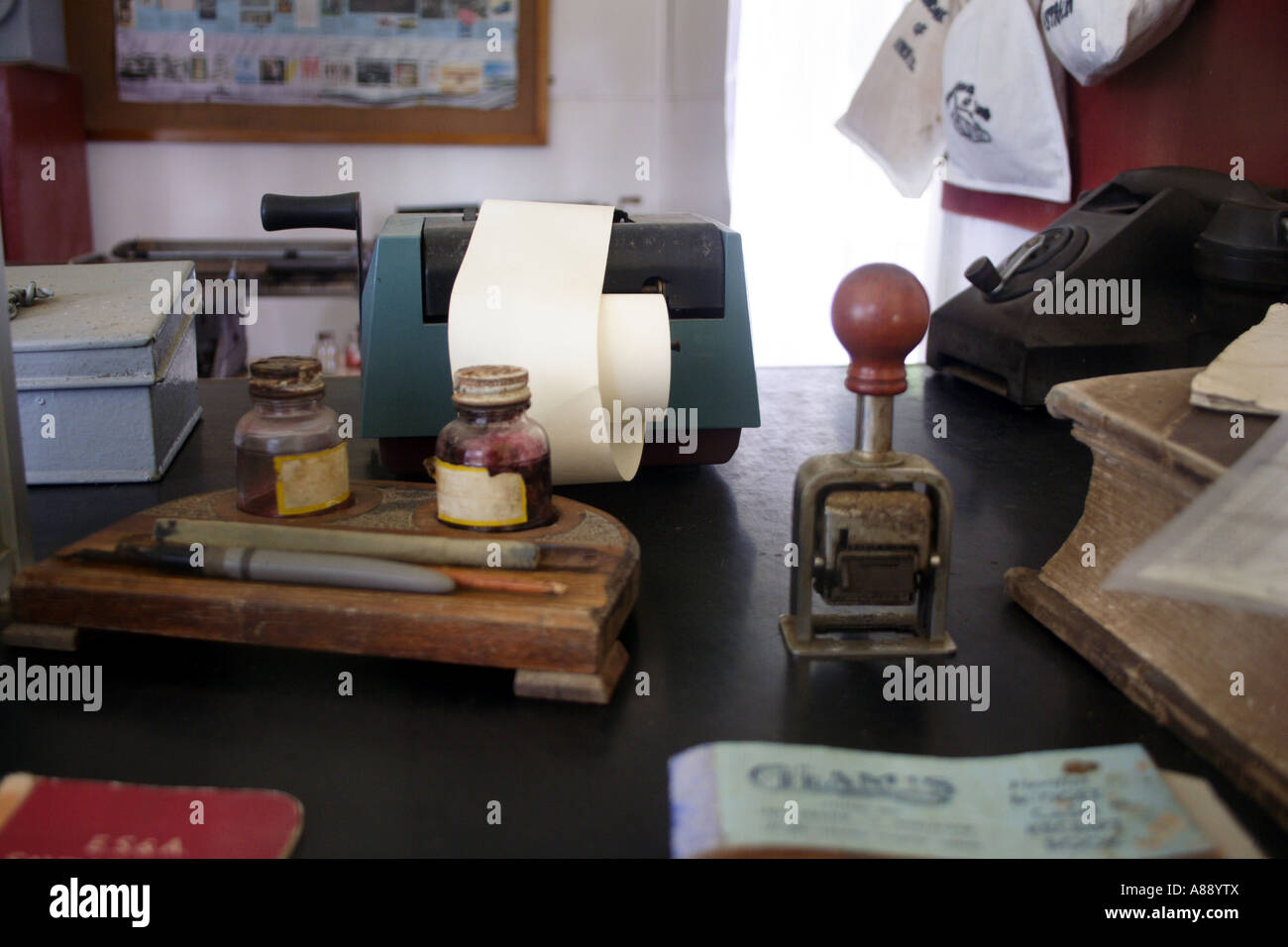 Desktop Of An Old Bank Teller Bda10532 Stock Photo 12026521 Alamy