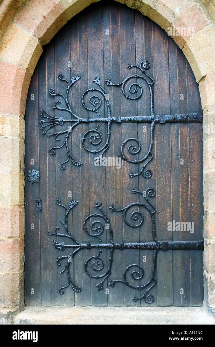 Wrought iron hinges on a medieval door at Bolton Abbey, Wharfedale