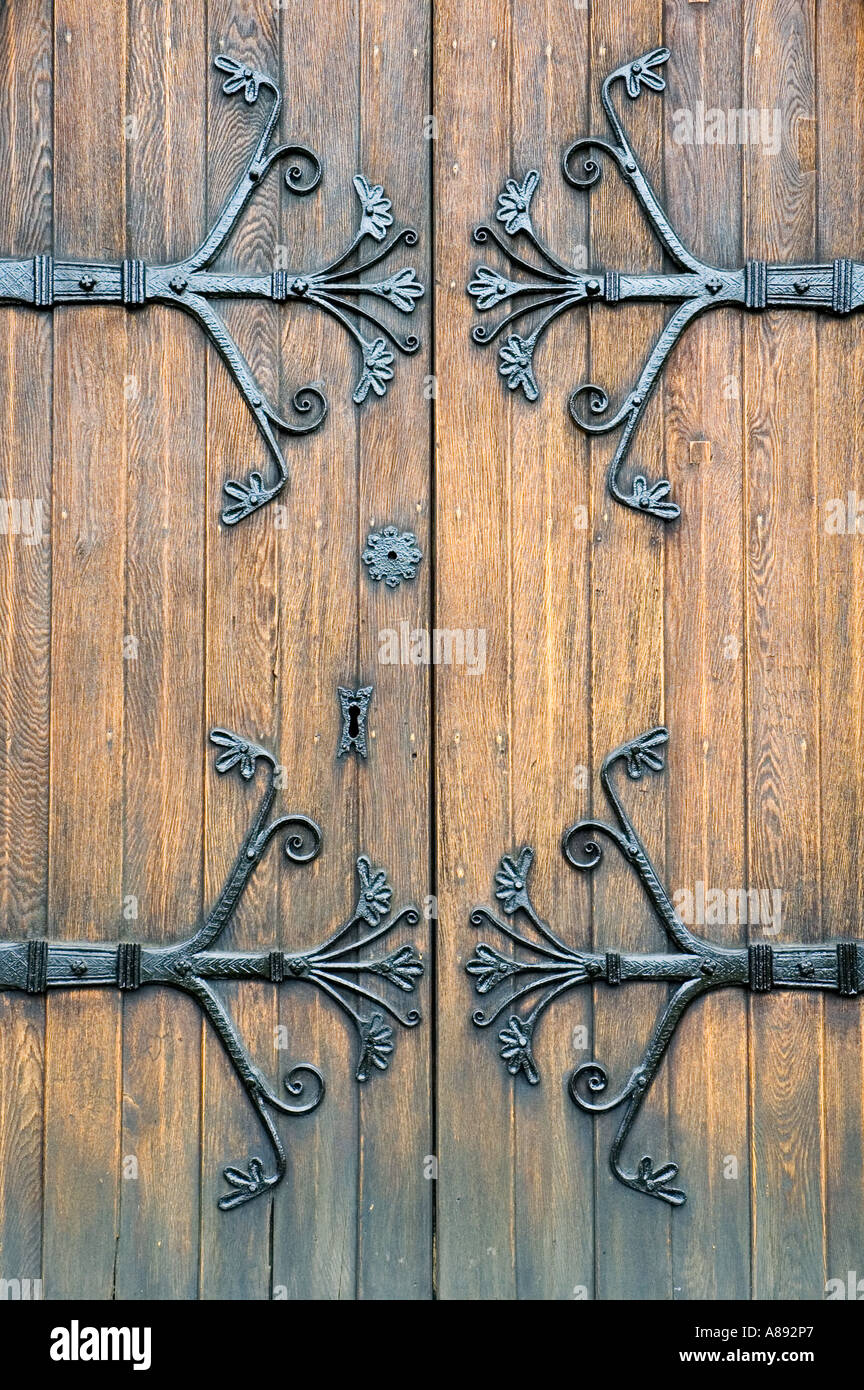 Wrought iron hinges on a medieval door at Bolton Abbey, Wharfedale