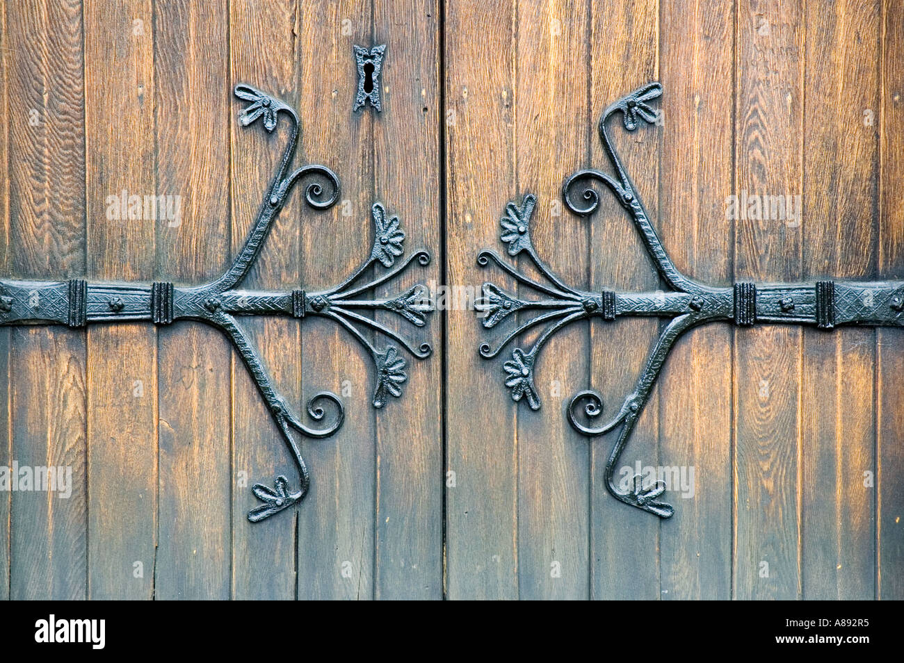 Wrought iron hinges on a medieval door at Bolton Abbey, Wharfedale