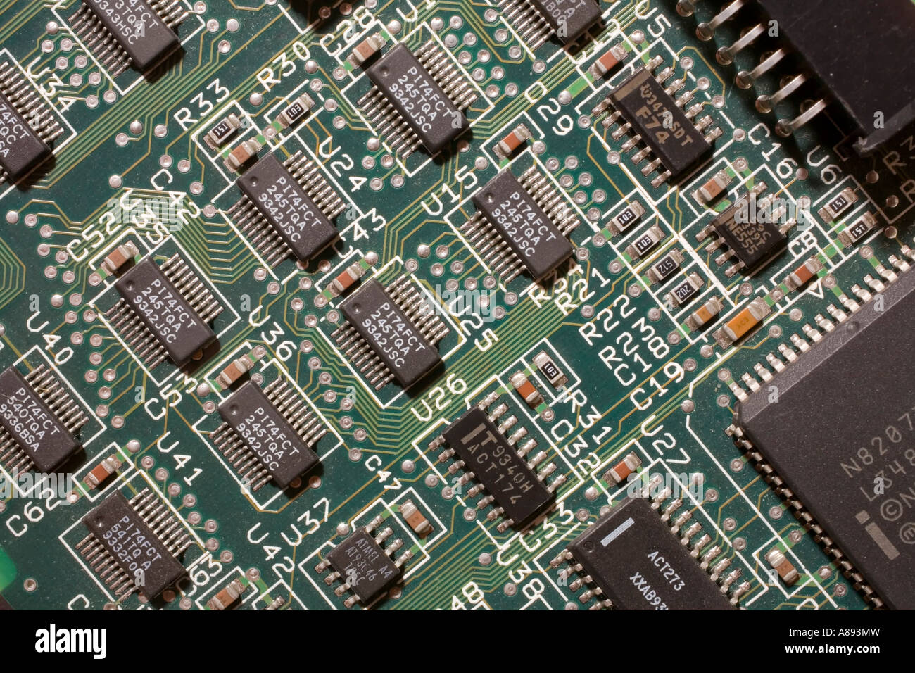 Close up view of an electronic circuit board Stock Photo