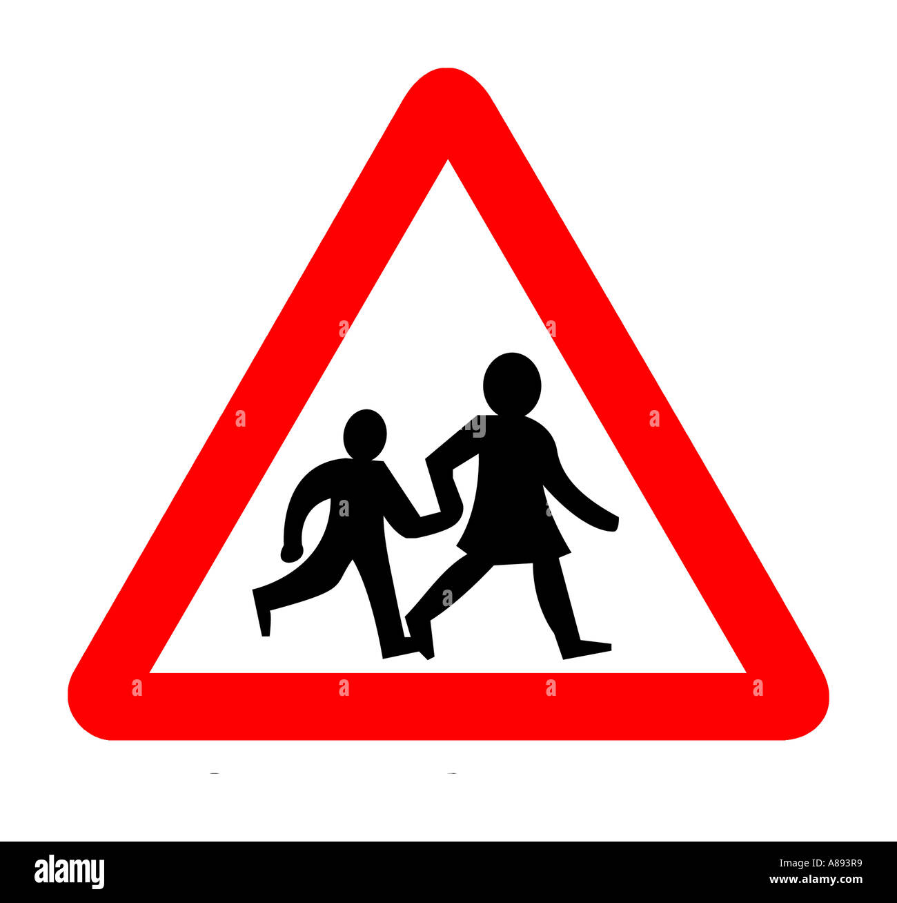 Children Crossing Road sign on white background Stock Photo