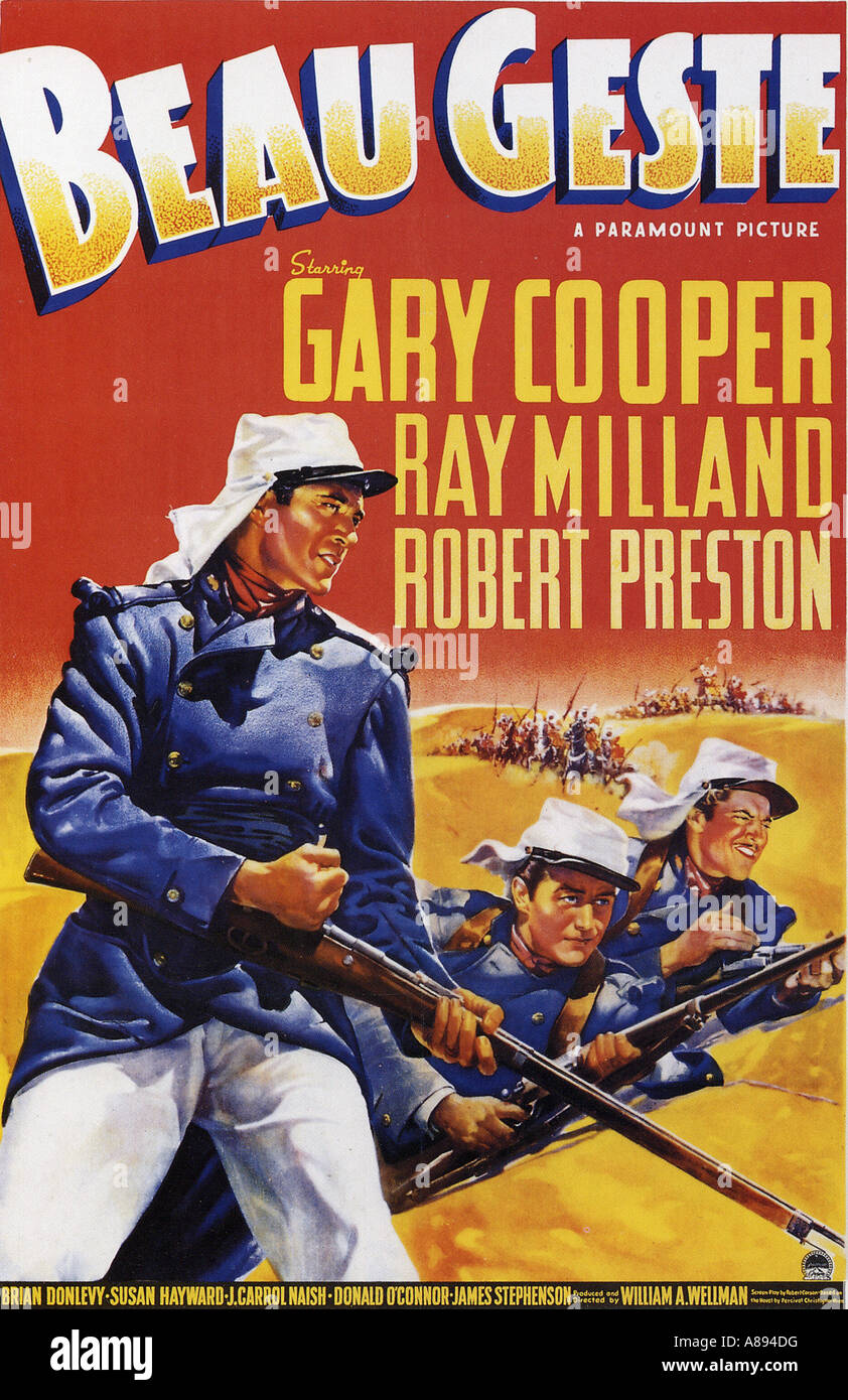 BEAU GESTE poster for 1939 Paramount film with Gary Cooper, Ray Milland and Robert Preston Stock Photo