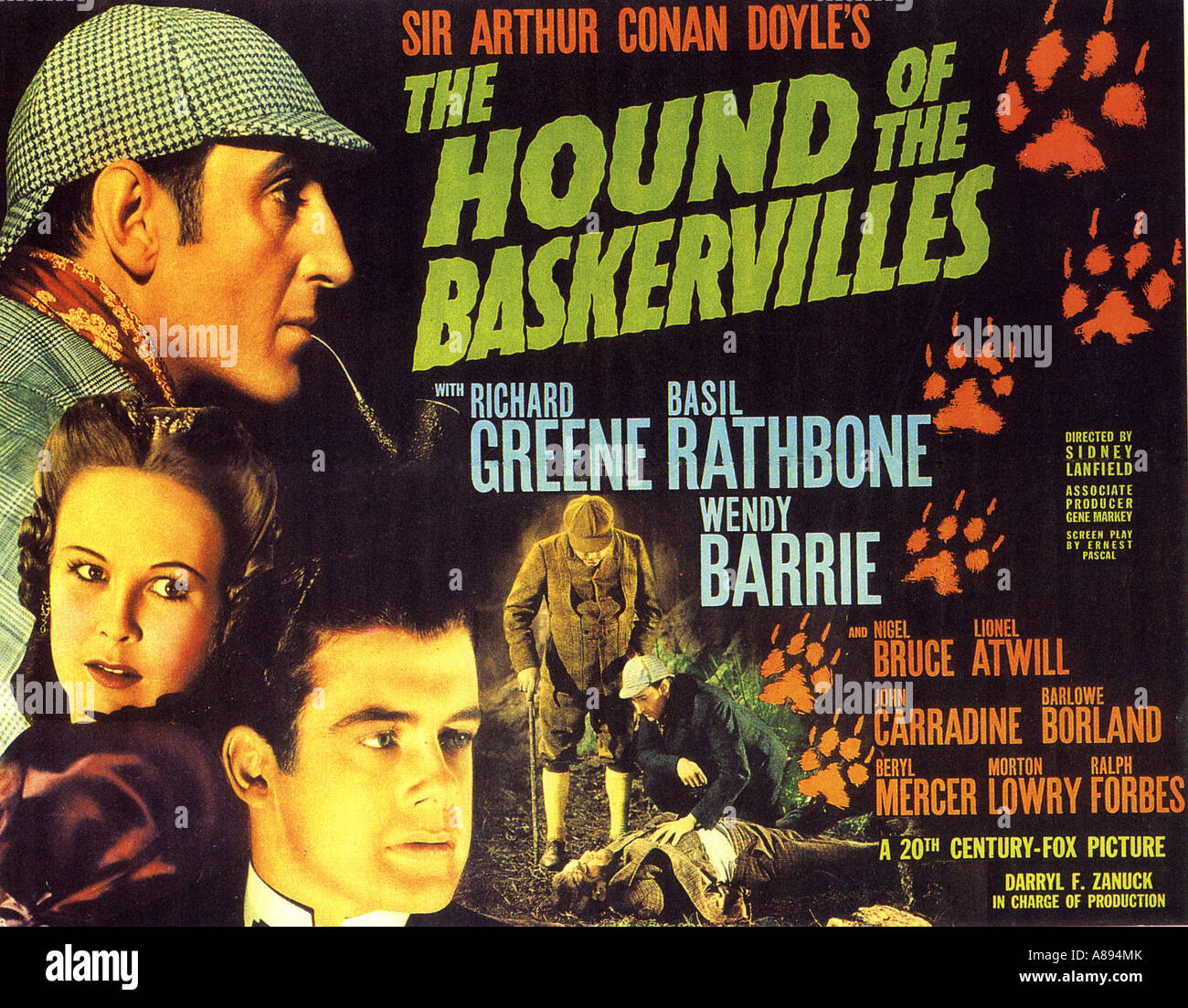 HOUND OF THE BASKERVILLES poster for 1939 TCF film with Basil Rathbone and Nigel Bruce Stock Photo
