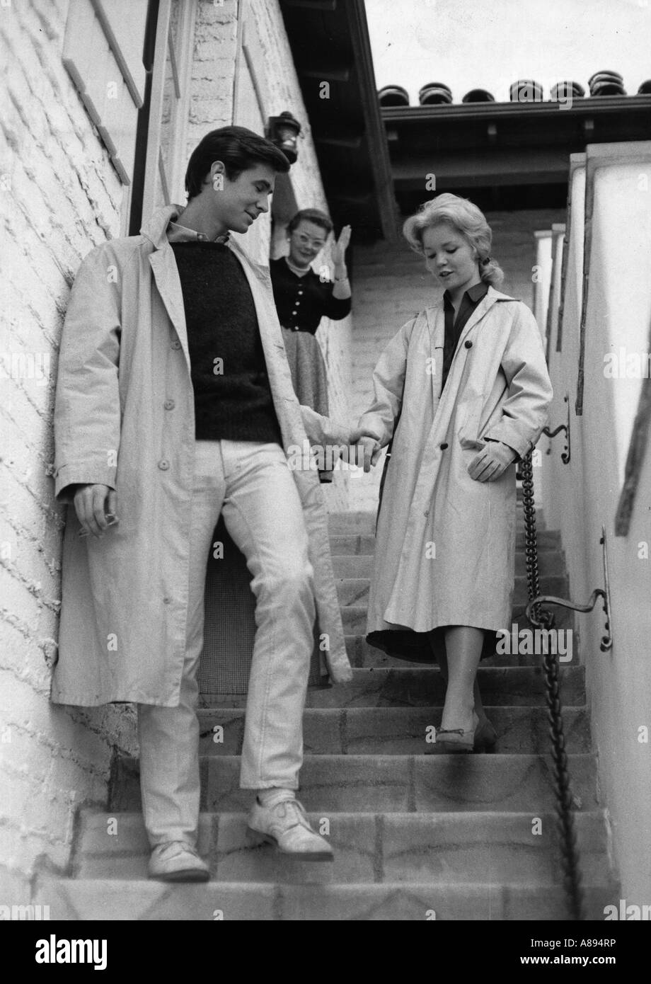 TONY PERKINS in 1957 with Elaine Aiken (and her mother) who appeared in