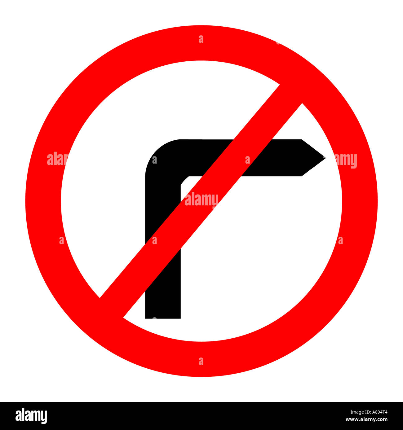 No Right Turn Road sign on white background Stock Photo