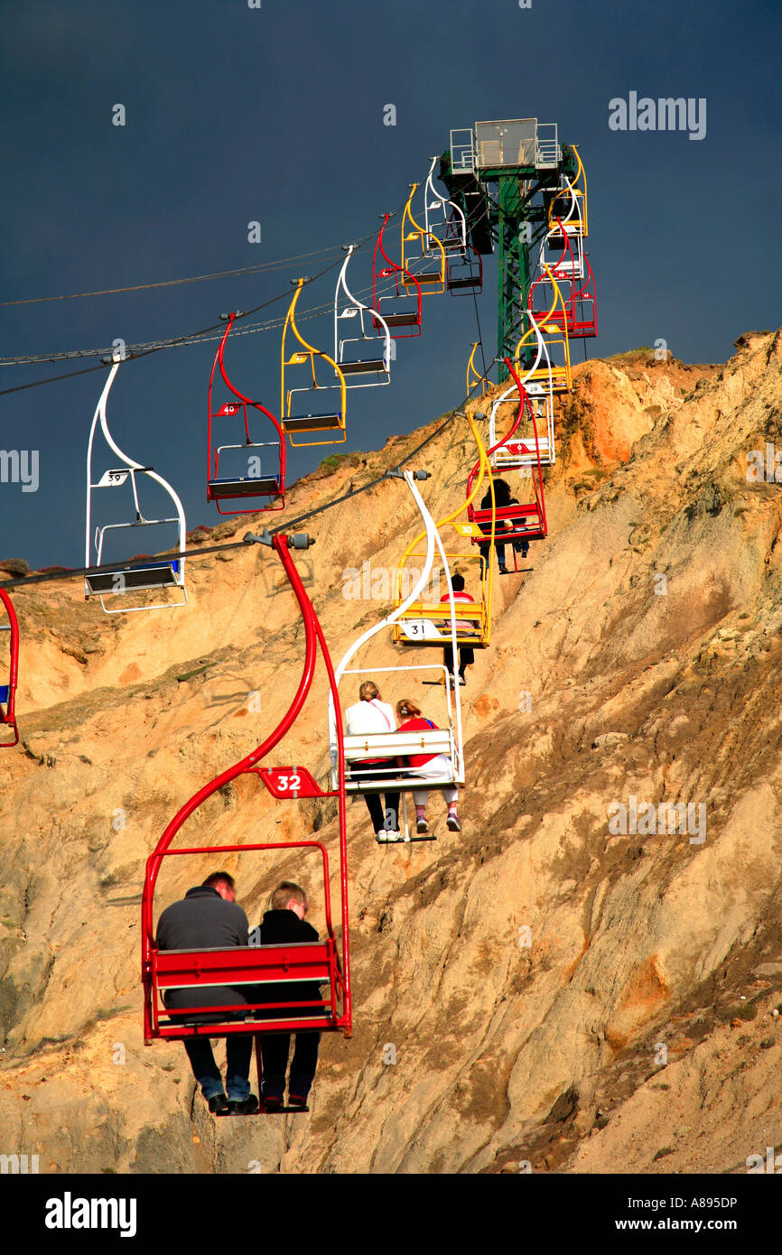 Chairlift over the coloured sand cliffs Alum Bay Isle of Wight
