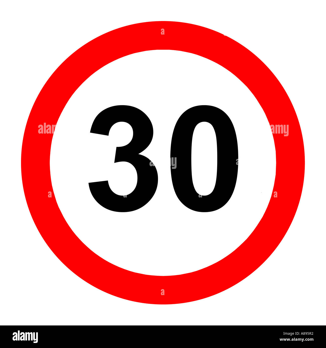 Thirty (30) miles per hour speed limit road sign on white background