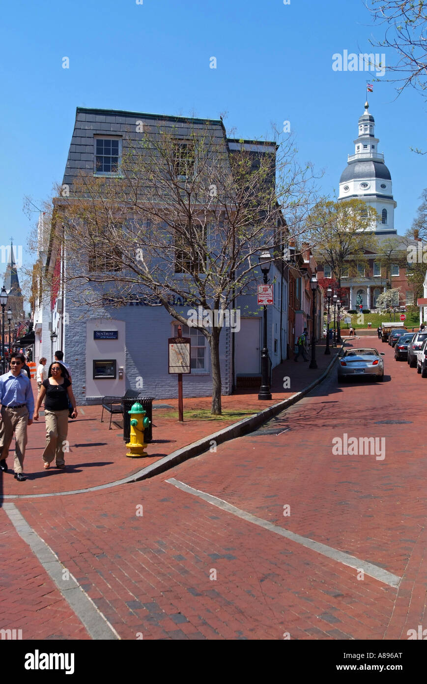 Looking up Francis Street to the State Capitol building Annapolis MD Stock Photo