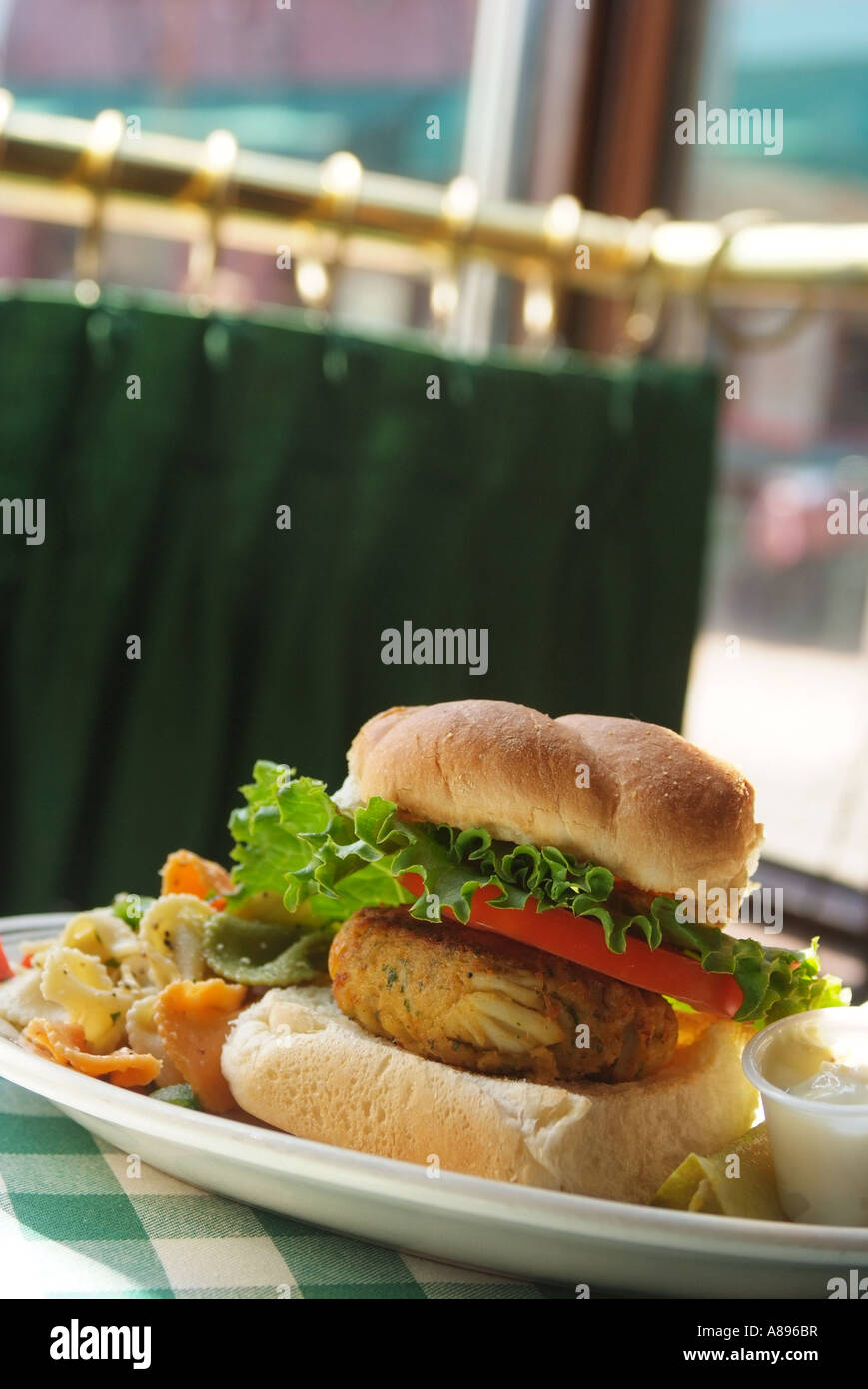 A crab cake sandwich dinner at McGarvey s Saloon Oyster Bar on Dock Street in Annapolis Maryland Stock Photo