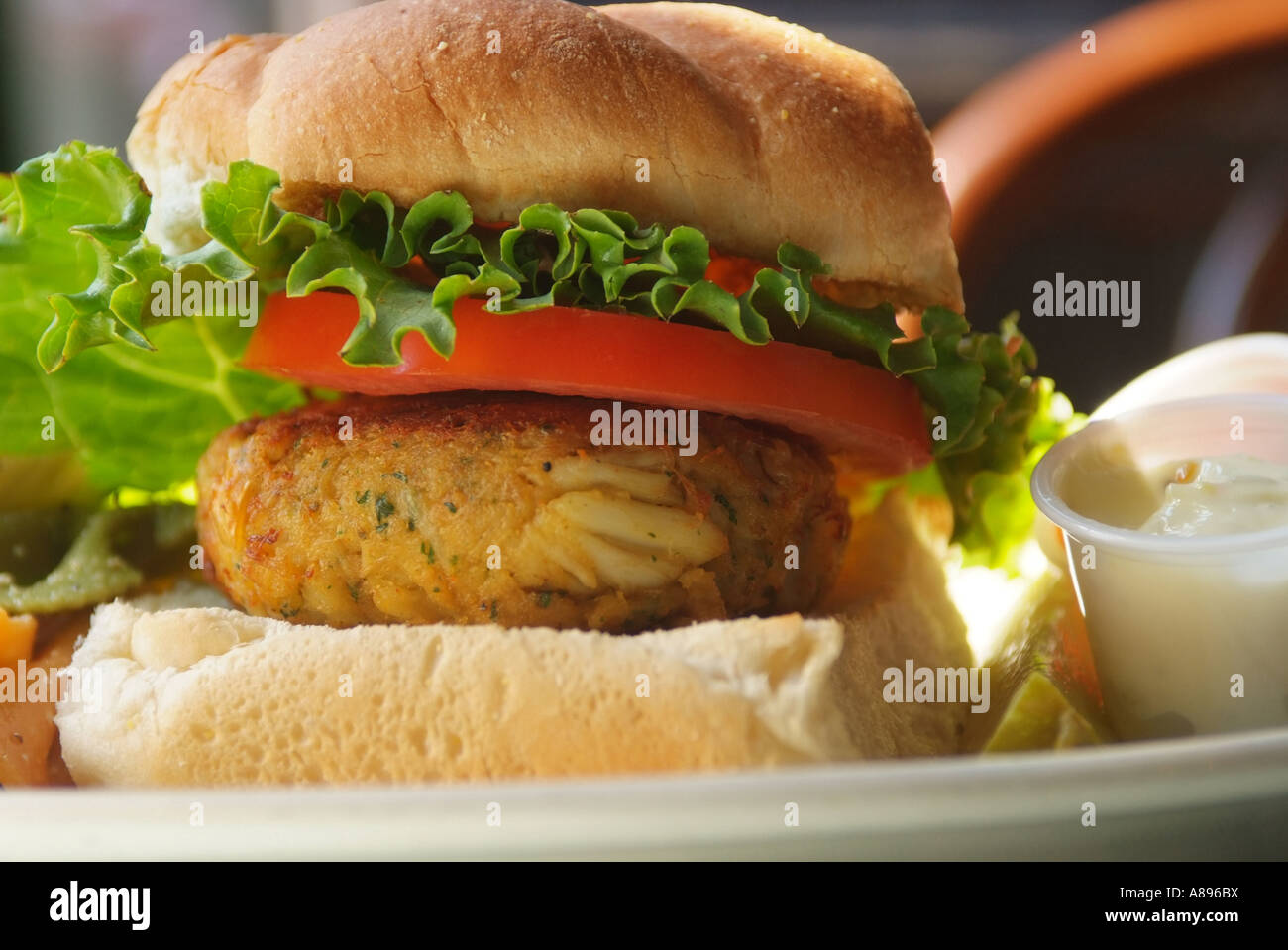 A crab cake sandwich dinner at McGarvey s Saloon Oyster Bar on Dock Street in Annapolis Maryland Stock Photo