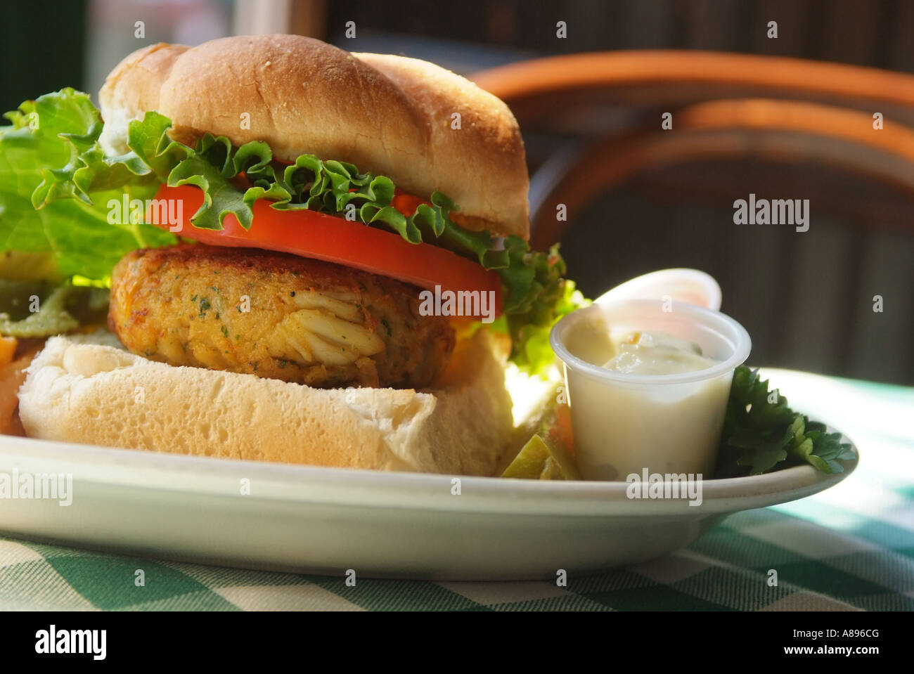 A crab cake sandwich dinner at McGarvey s Saloon Oyster Bar on Dock Street in Annapolis Maryland Stock Photo