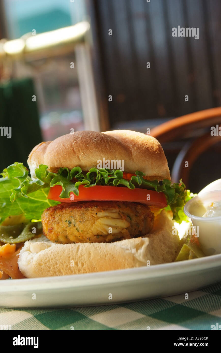 A crab cake sandwich dinner at McGarvey s Saloon Oyster Bar on Dock Street in Annapolis Maryland Stock Photo