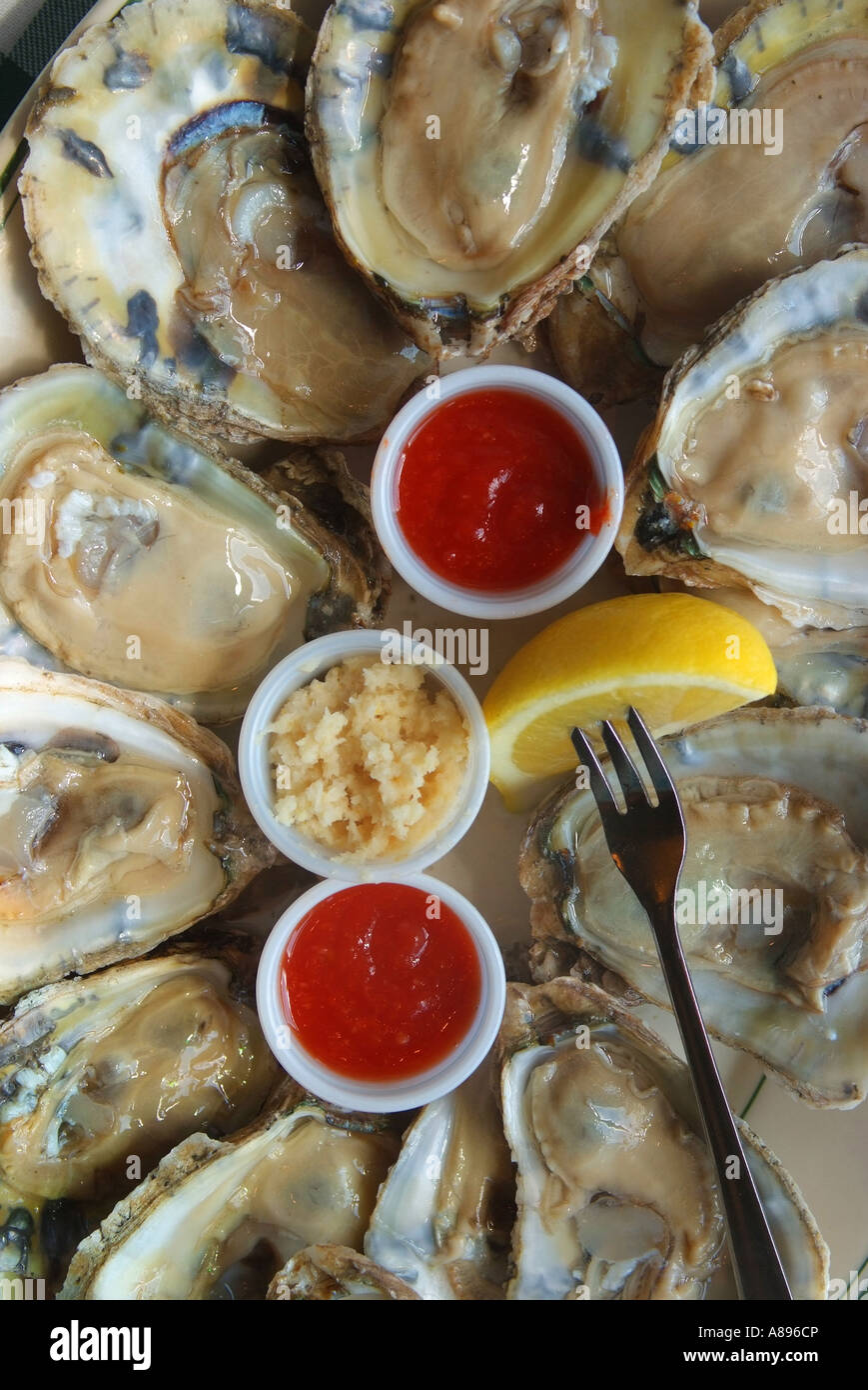 A platter of oysters on a half shell at McGarvey s Saloon Oyster Bar on Dock Street in Annapolis Maryland Stock Photo