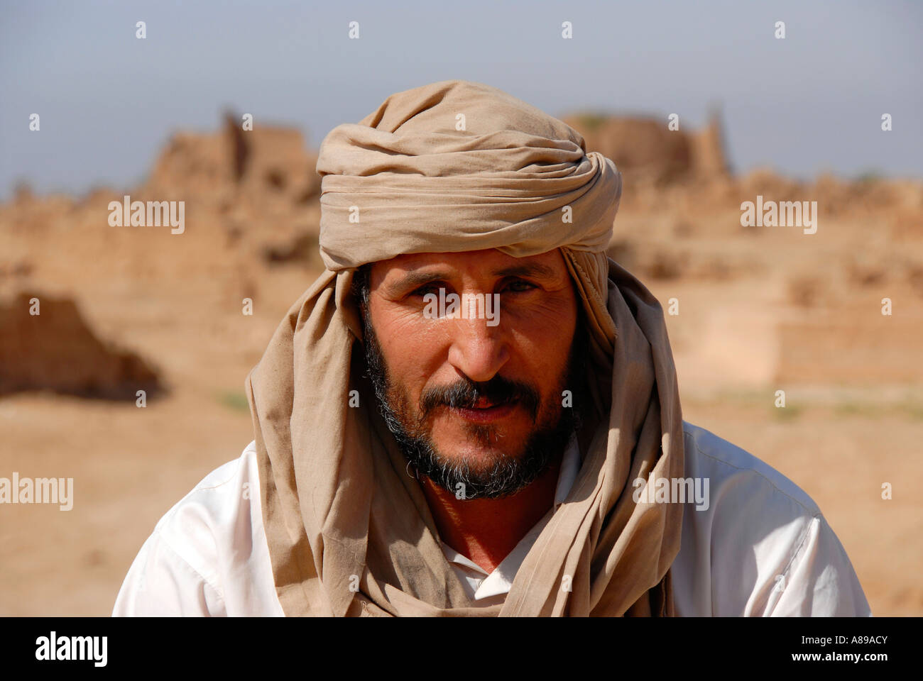 Portrait Tuareg at archaeological site Garama Libya Stock Photo