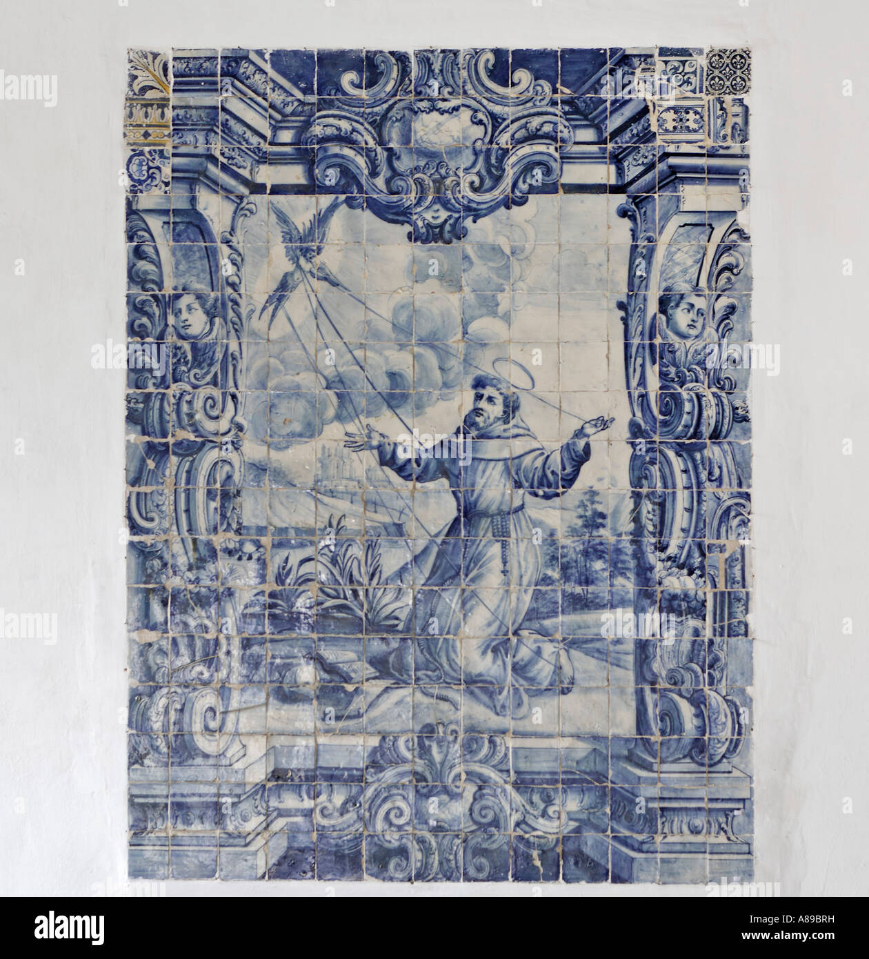 Azulejo with a religious motif in the Convento de Santa Clara, Funchal, Madeira, Portugal Stock Photo