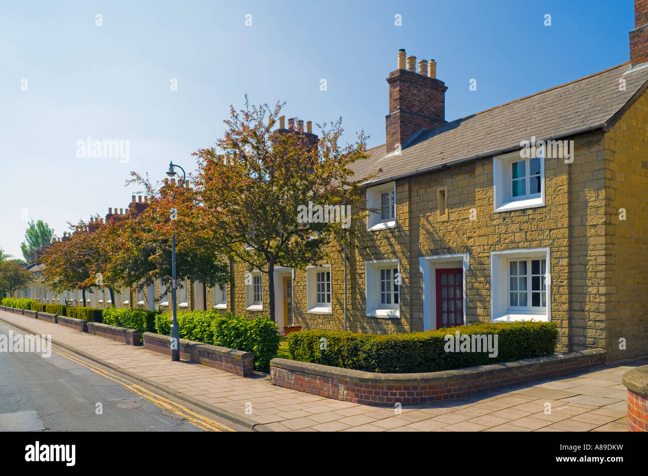 Great Western Railway village Swindon workers houses built with stone from the Box Tunnel near Bath. JMH2864 Stock Photo