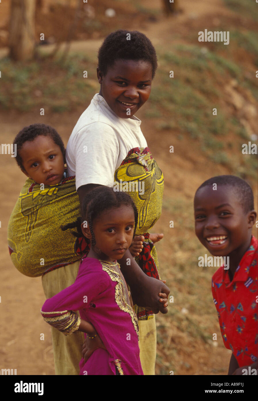 Mother with children in Rwanda Africa Stock Photo