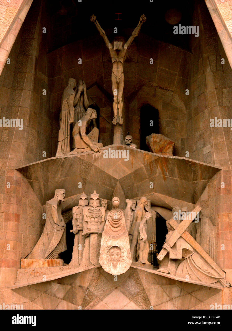 Gaudis sculptures on Sagrada familia entrance Barcelona Spain Stock Photo