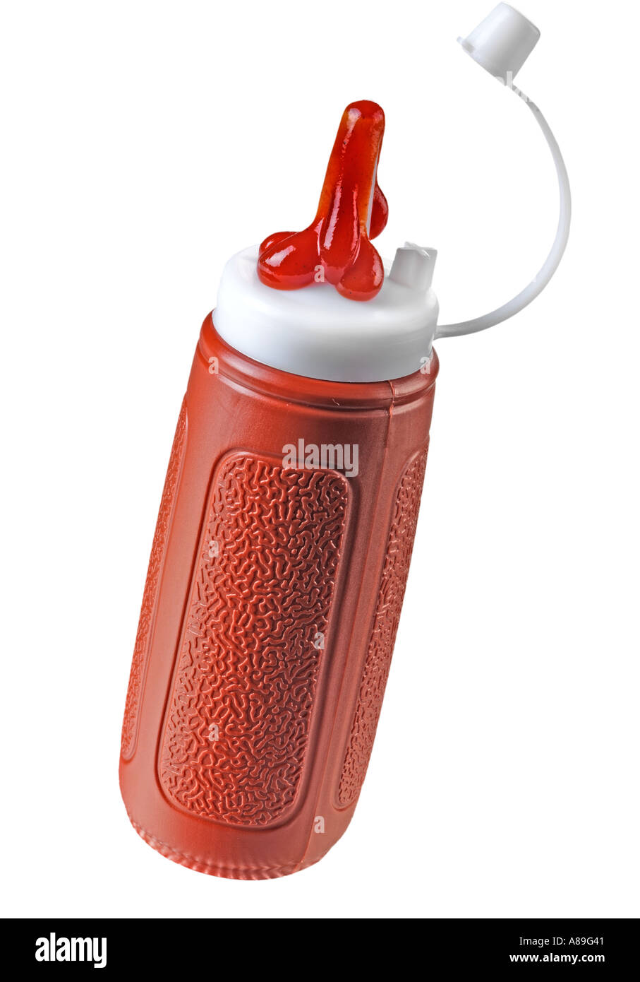 BROWN SAUCE BOTTLE ON WHITE Stock Photo