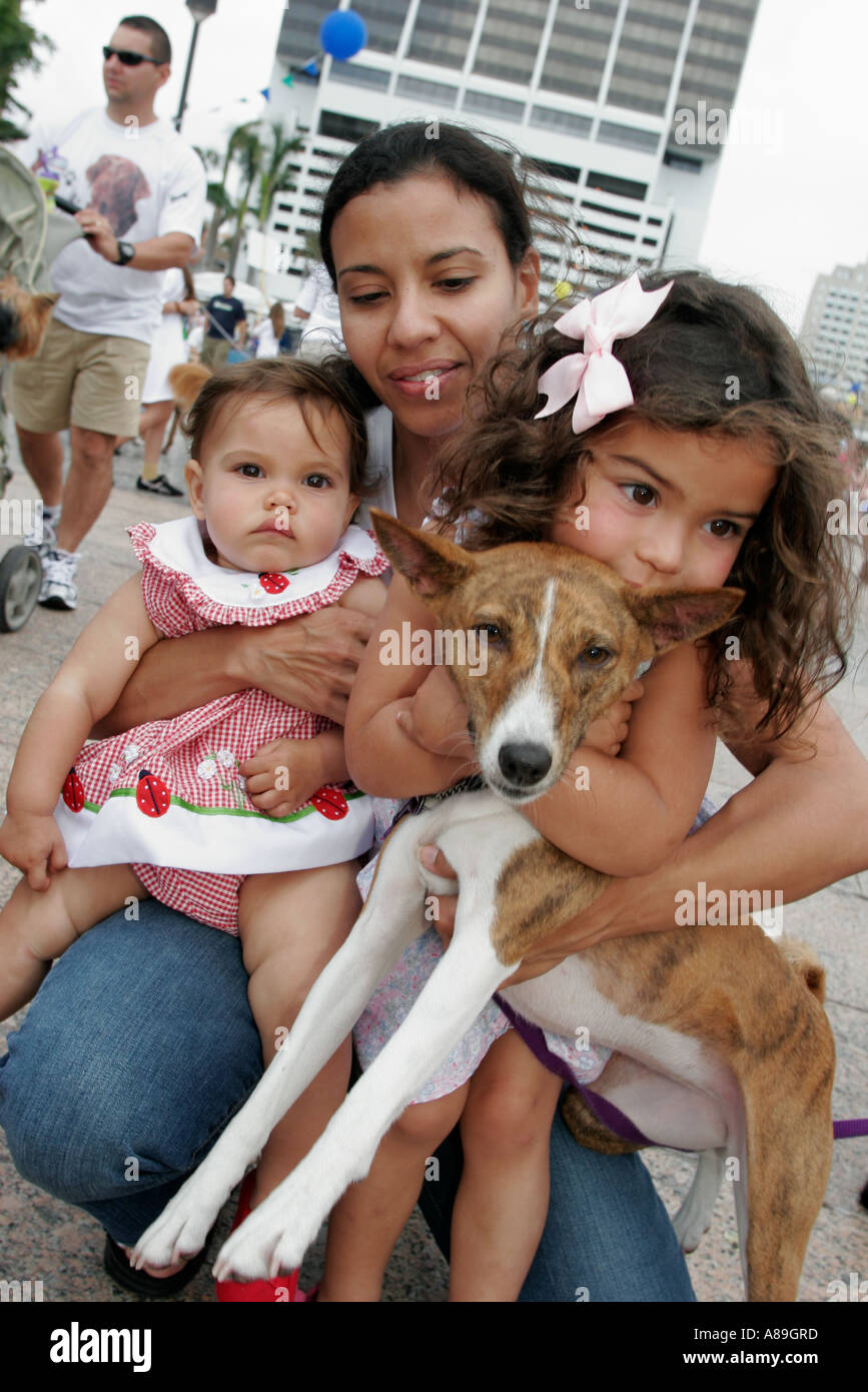 Miami Florida,Bayfront Park,Walk for the Animals,Humane Society,Hispanic Latin Latino ethnic immigrant immigrants minority,mother mom,parent,parents,g Stock Photo