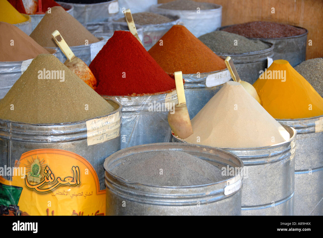 Oriental spices stratified for sale Medina Marrakech Morocco Stock Photo