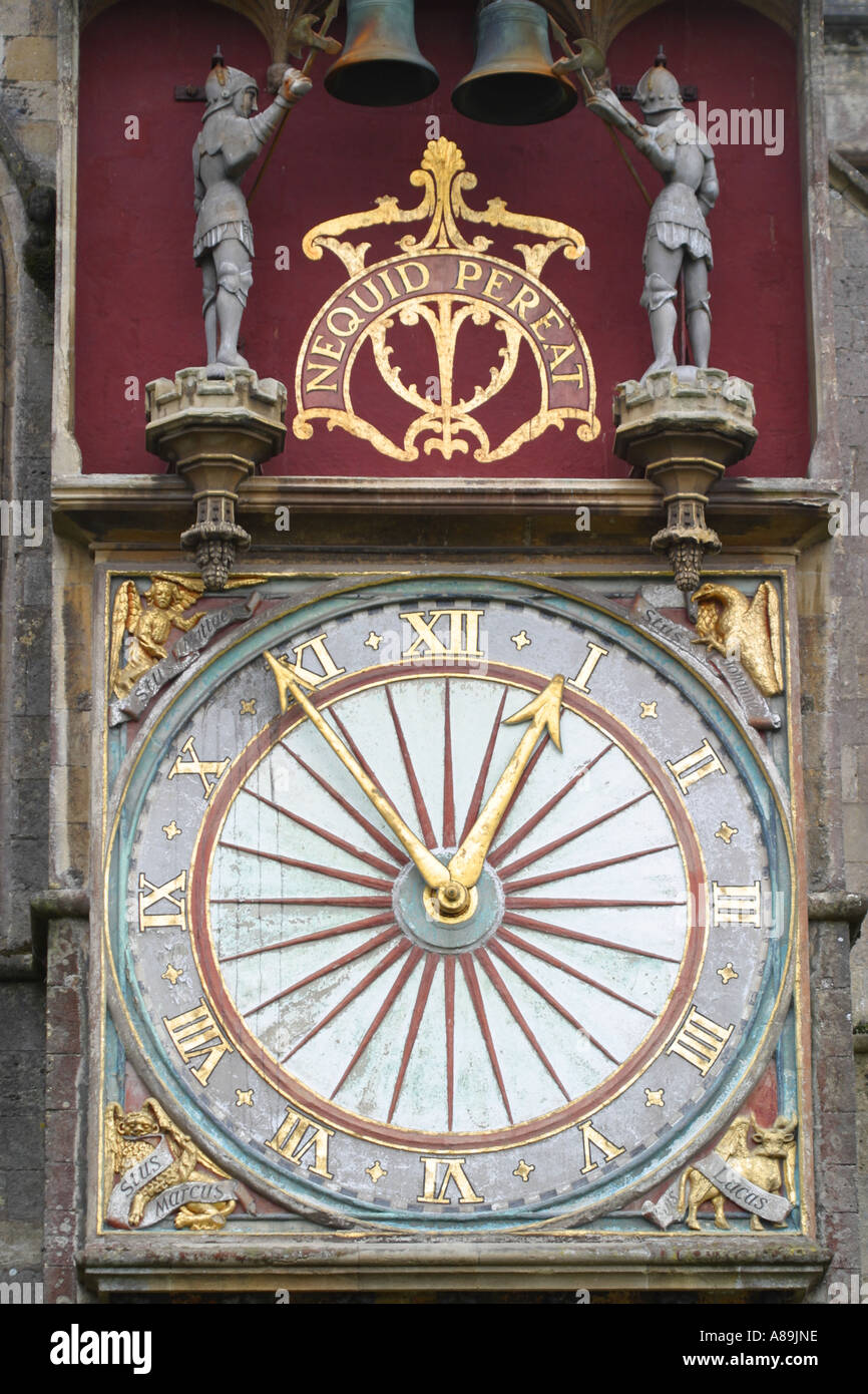 Wells Cathedral Somerset medieval clock on North trancept shows two